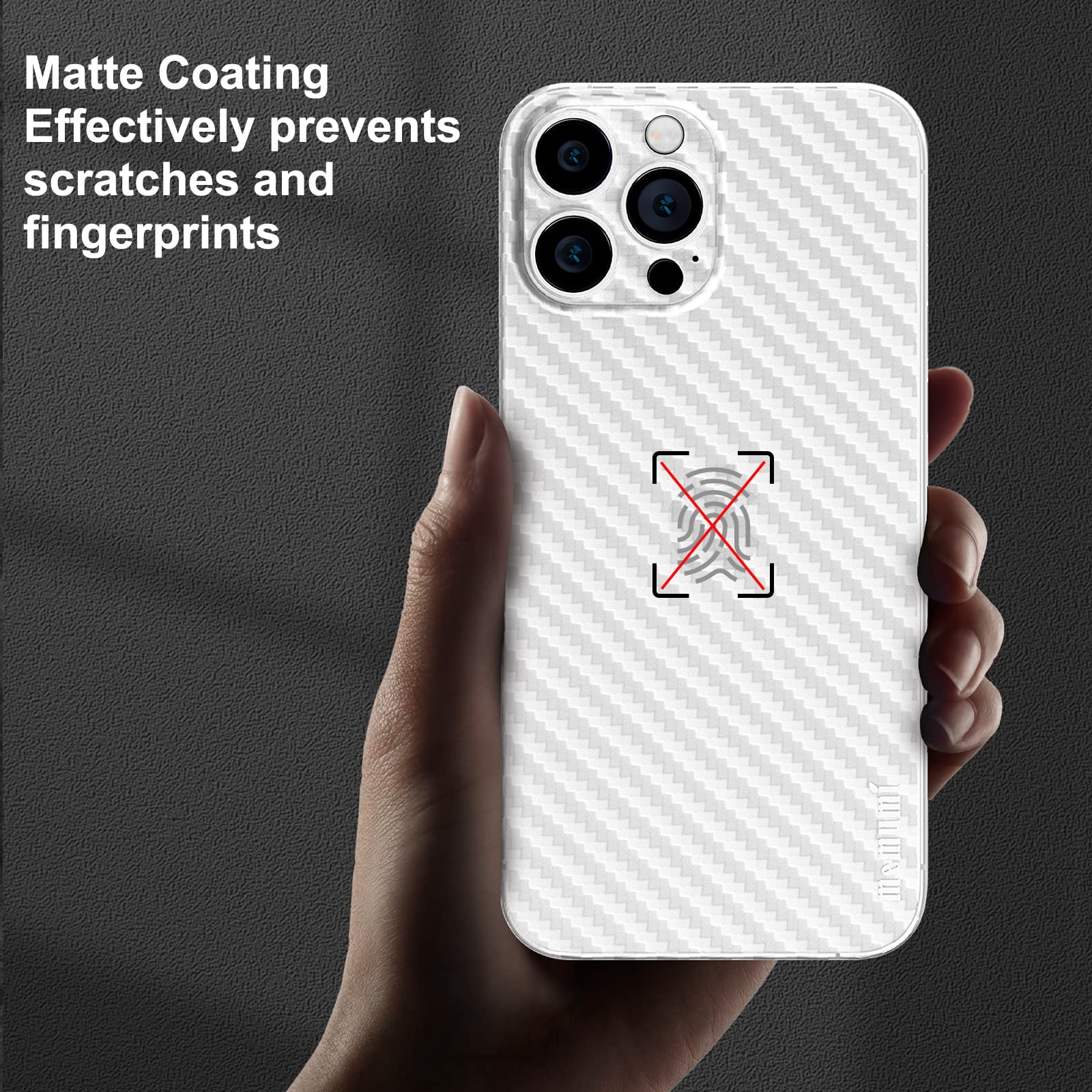 Memumi Ultra Slim 0.3mm Thin Case for iPhone 13 Pro Max - Carbon Fiber Texture, Scratch Resistant, Minimalist Design White Cover | Perfect for Everyday Protection & Stylish Look