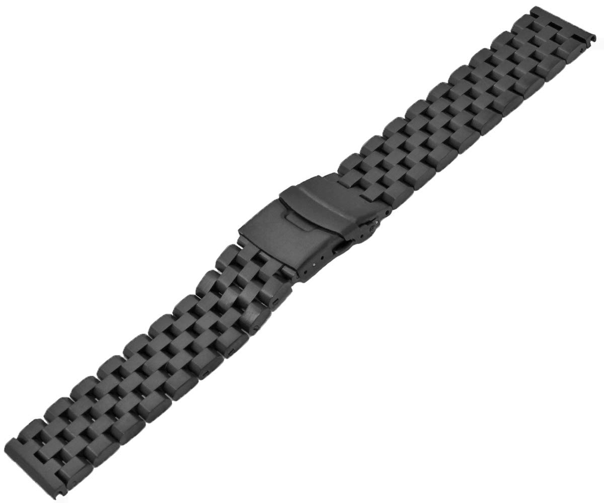 22mm Stainless Steel Watch Band - Black Engineer Bracelet with Deployment Clasp for Men & Women | Durable Metal Strap for Everyday Wear