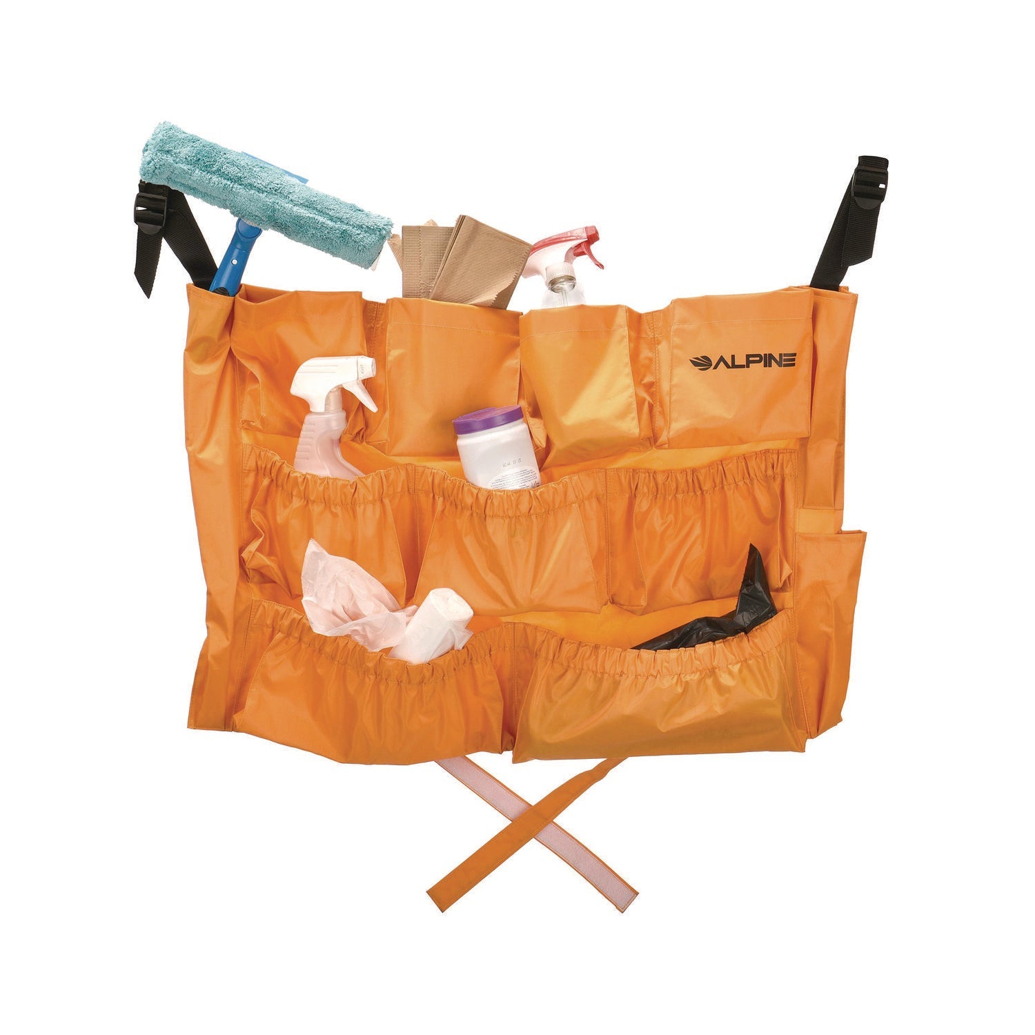 Alpine Industries 12 Pocket Trash Can Caddy Bag - 12 Compartments Organizer for Recycling Bins, Camping & Outdoor Activities - Orange Waste Management Accessory