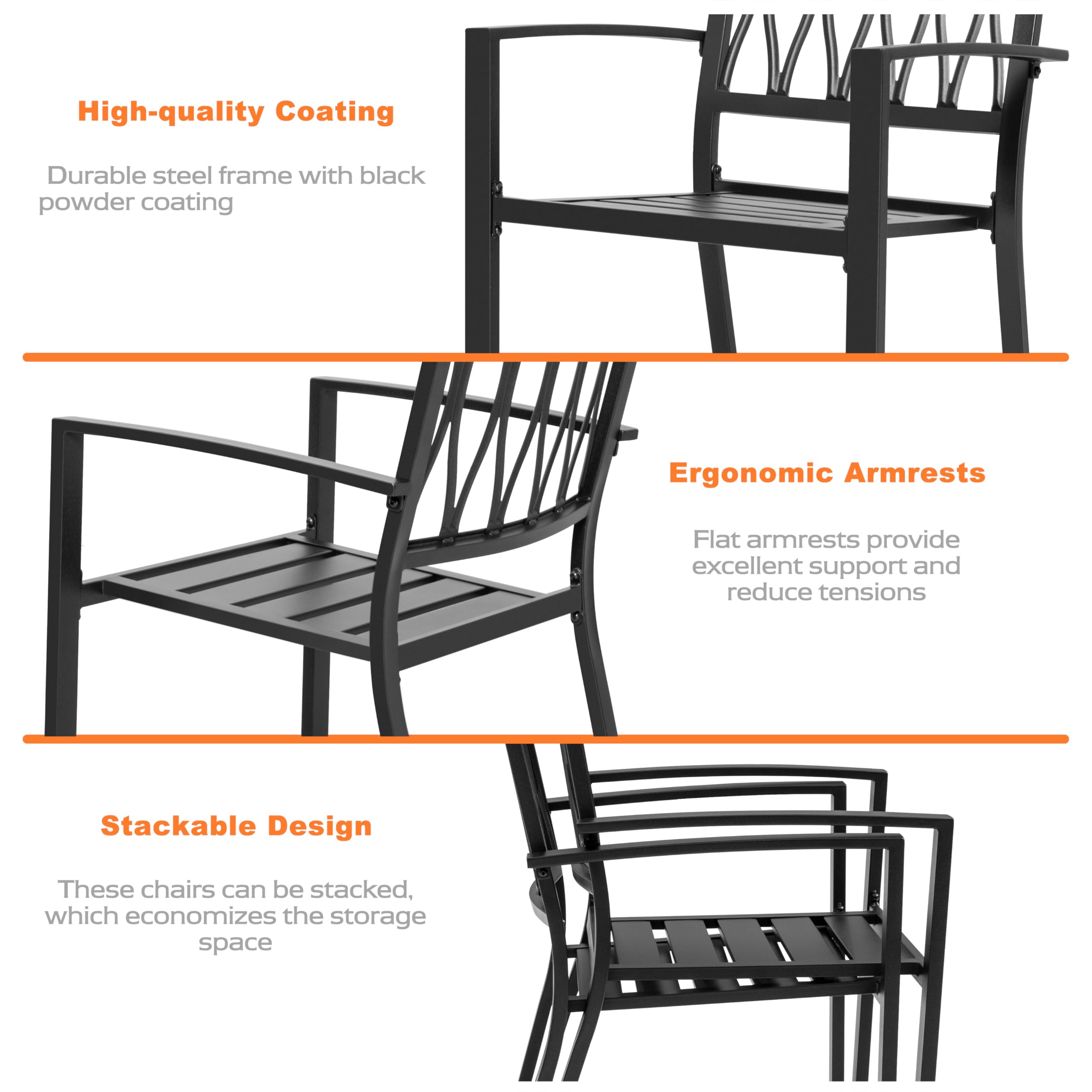 NUU GARDEN 6-Piece Outdoor Dining Chairs Set - Stackable Metal Patio Chairs for Backyard, Lawn, Deck, Poolside & Porch - Portable Bistro Chairs in Black - Perfect for Outdoor Entertaining, BBQs & Garden Parties