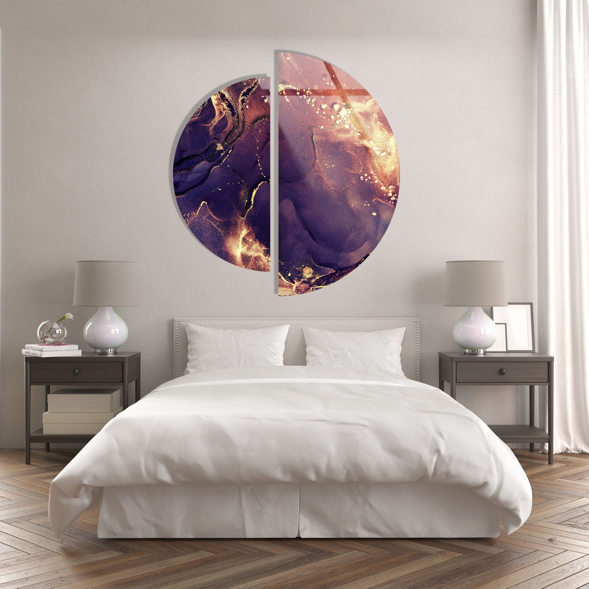 Abstract Marble Purple Glass Wall Art - Modern Home Decor for Living Room, Bedroom & Office - Handmade Glass Wall Sculpture for Unique Interior Design
