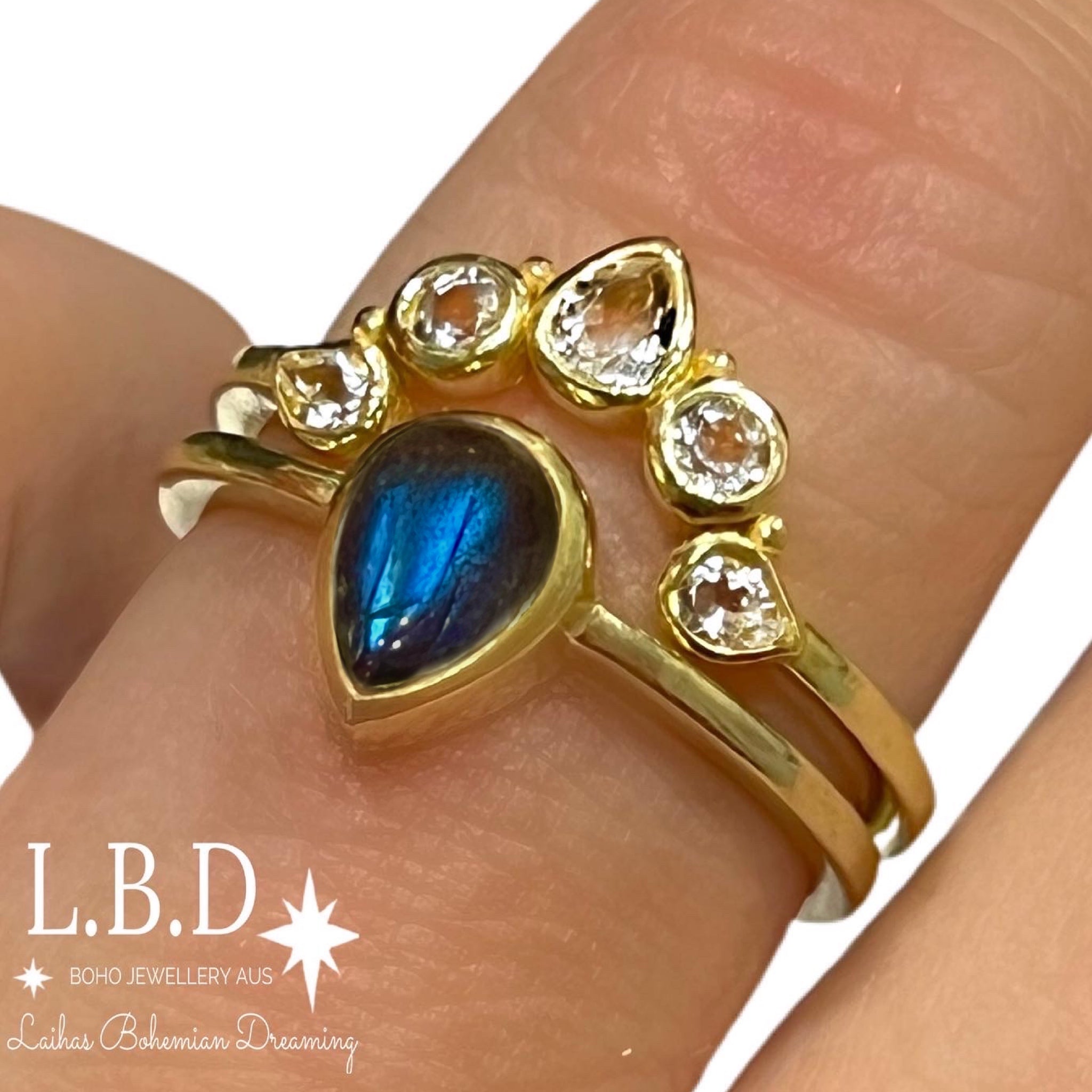 Laihas Queen of Cups Gold Topaz & Labradorite Ring Set – Elegant Jewelry for Women, Perfect for Gifts, Parties & Special Occasions