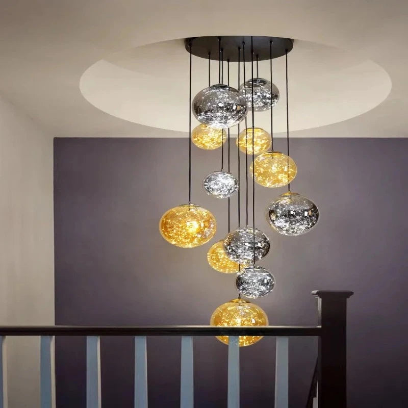 Modern Ayla Bubble Art Chandelier - Contemporary Stairwell Lighting Fixture for Home & Hotel Decor | Perfect for Entryway, Living Room & Staircase Lighting
