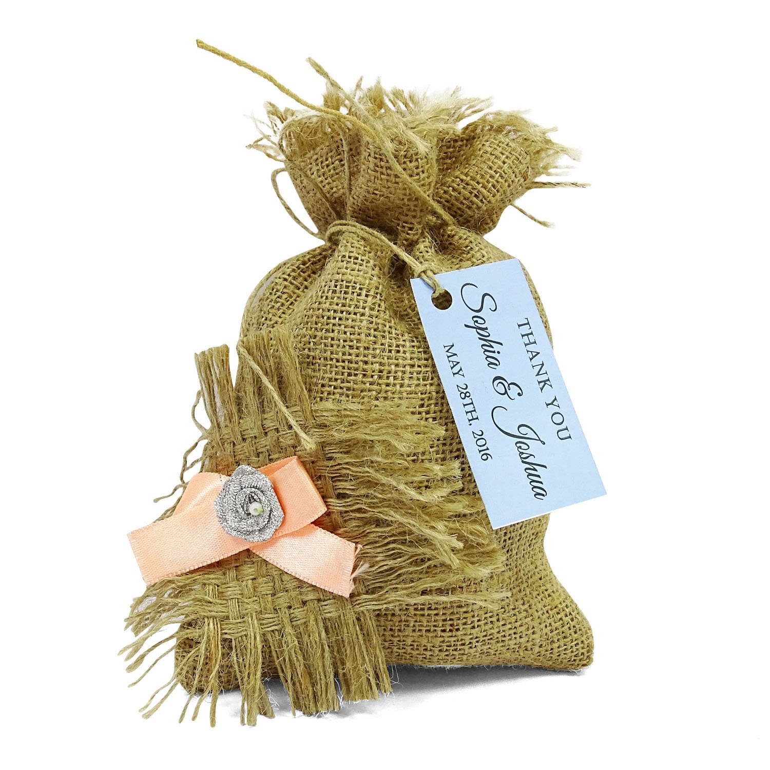 20 Rustic Wedding Favor Burlap Bags with Customizable Paper Tags - 4
