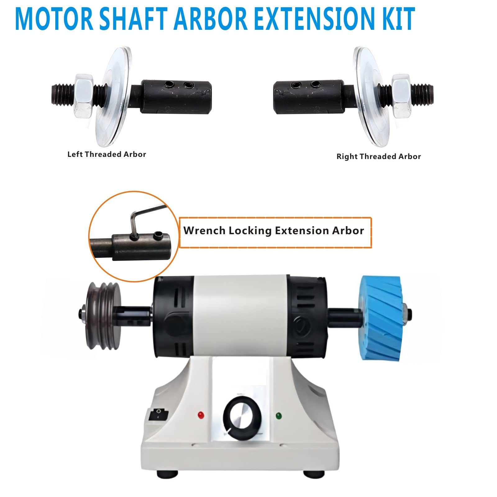 8mm to 10mm Shaft Arbor Extender - Motor Arbor Adapter for Bench Grinder, Polisher & Sander - Threaded Extension Shaft Backing Kit (1 Left + 1 Right) - Perfect for Polishing, Grinding & Buffing Wheels on Rotary Tools
