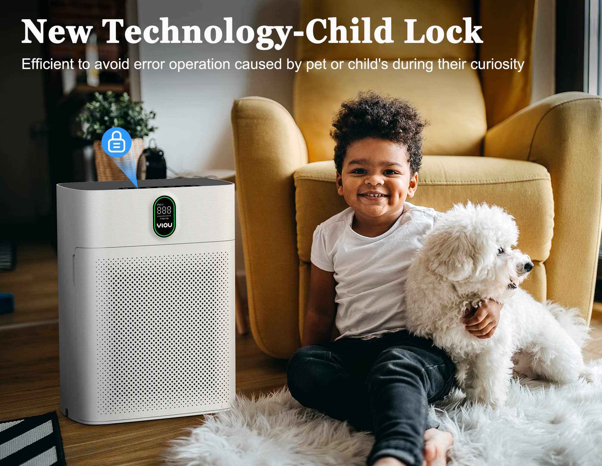YIOU H13 True HEPA Air Purifier for Large Rooms up to 960 Sq Ft - Removes 99.97% of Dust, Pet Dander, Smoke - Quiet 24dB Bedroom Air Cleaner with Dual Air Inlet & Air Quality Sensor - Perfect for Allergy Relief, Smoke Removal and Fresh Indoor Air