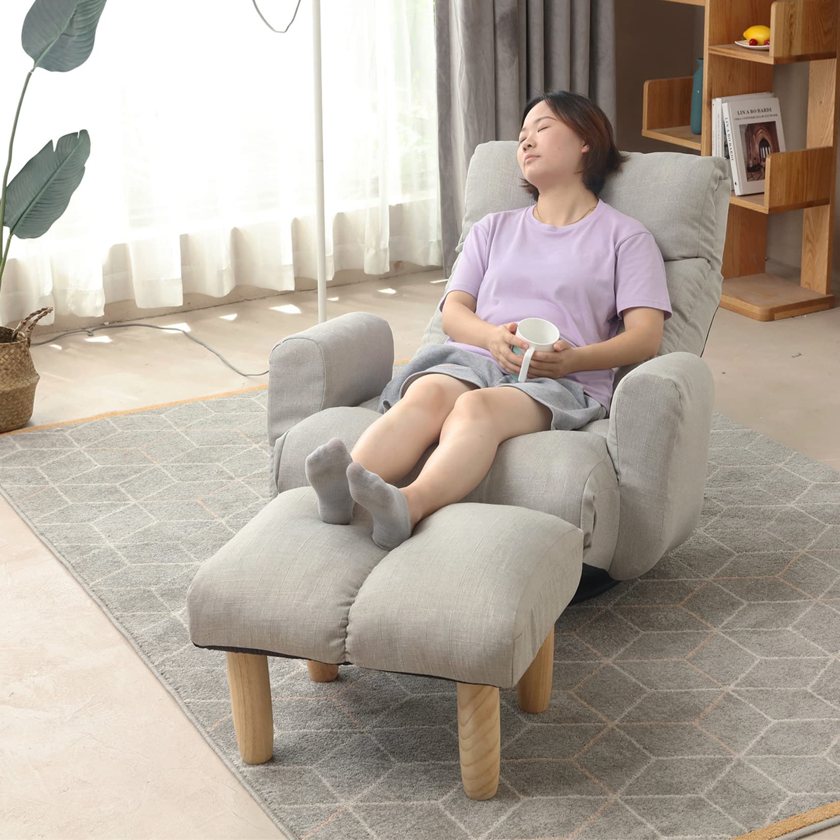 5-Position Adjustable Swivel Floor Chair with Armrest & Footrest - Foldable Chaise Lounge for Adults - Ergonomic Gaming & Living Room Sofa - Perfect for Relaxing, Reading & Video Games