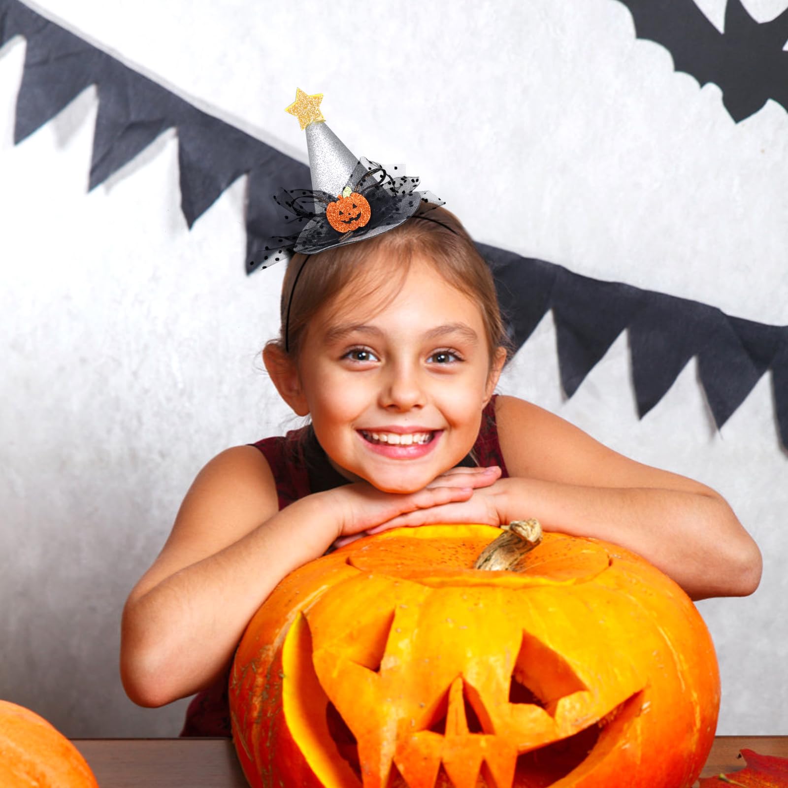 Halloween Pumpkin Glitter Witch Hat Headband for Women & Girls - Sparkly Hair Accessories & Party Headwear - Perfect for Costumes, Trick or Treat, and Halloween Festivities