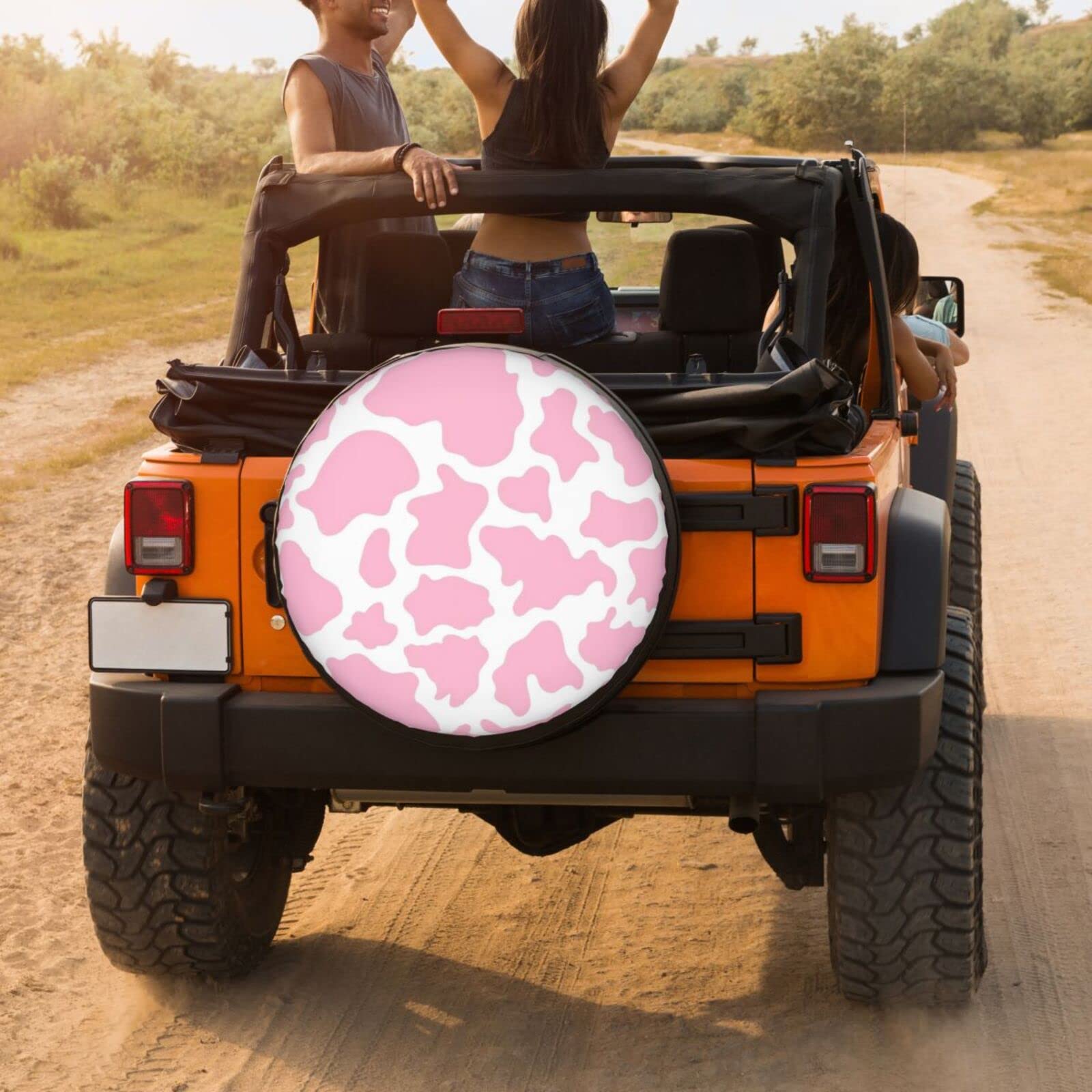 Pink Cow Print Spare Tire Cover - Waterproof Dust-Proof Wheel Protector for 17 Inch Tires - Fits SUV, RV, Trailer & Most Vehicles - Perfect for Camping, Road Trips & Outdoor Adventures