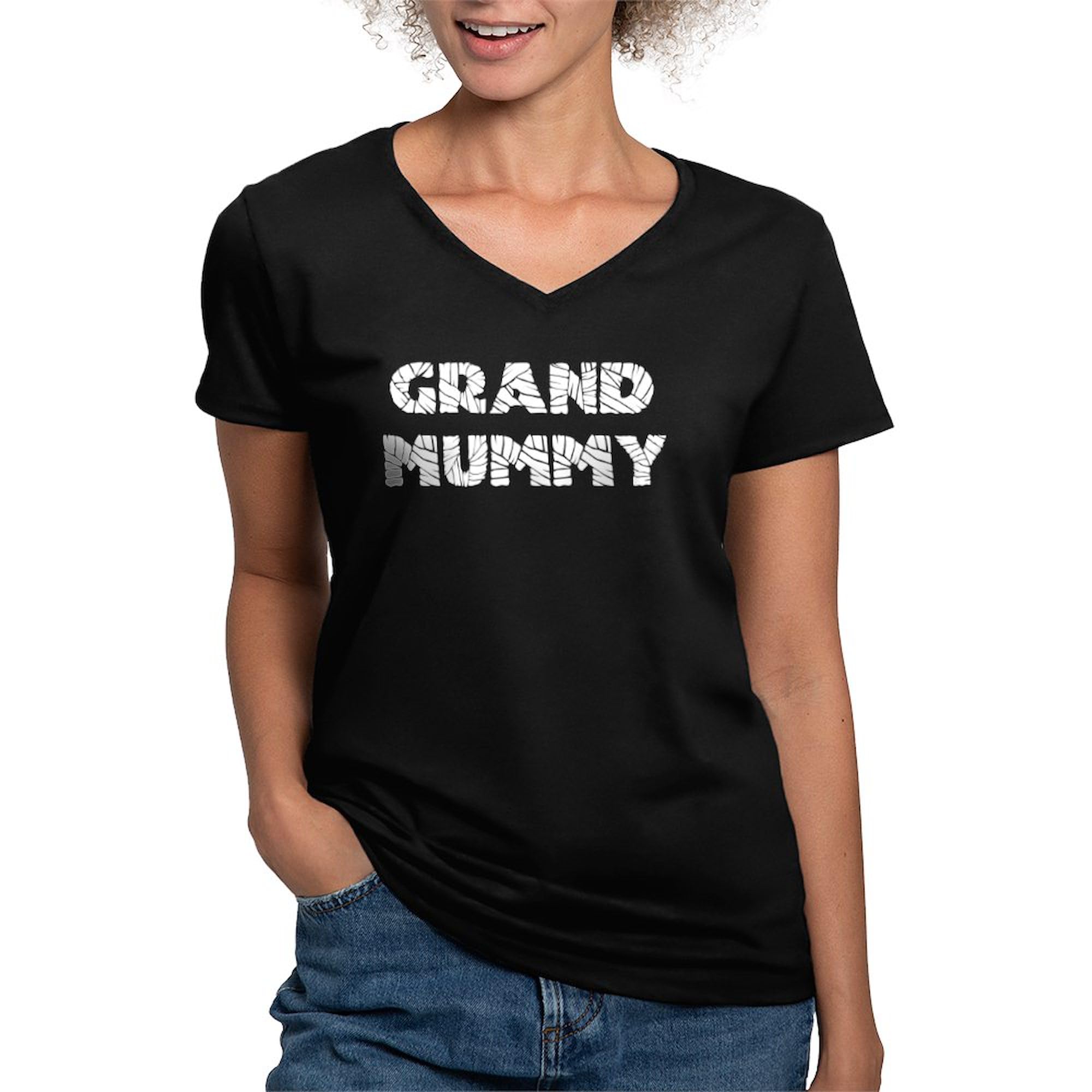 Grand Mummy T-Shirt for Women - Soft Cotton V-Neck Tee - Perfect for Halloween, Costume Parties & Funny Gift Giving