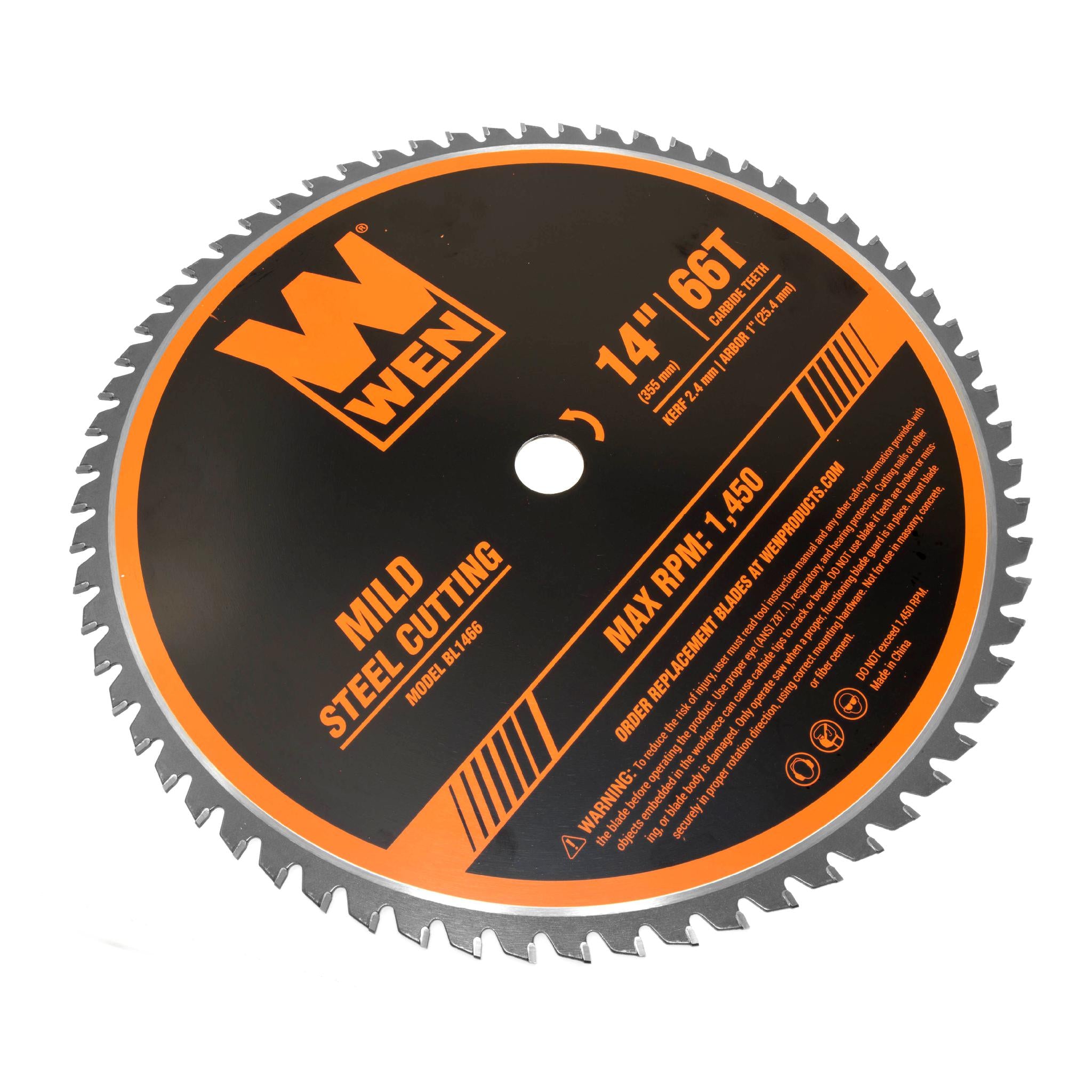WEN BL1466 14-Inch 66-Tooth Carbide-Tipped Professional Metal Cutting Saw Blade - Ideal for Mild Steel, Aluminum & Pipe Cutting | Perfect for Construction, Metalworking & DIY Projects