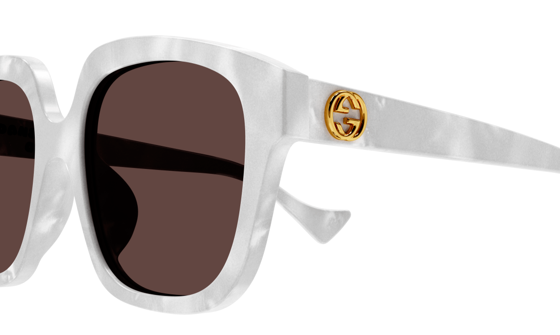 GUCCI GG1376SA 001 White & Brown Rectangular Sunglasses for Women - UV Protection, Fashion Accessory for Beach, Driving & Outdoor Activities