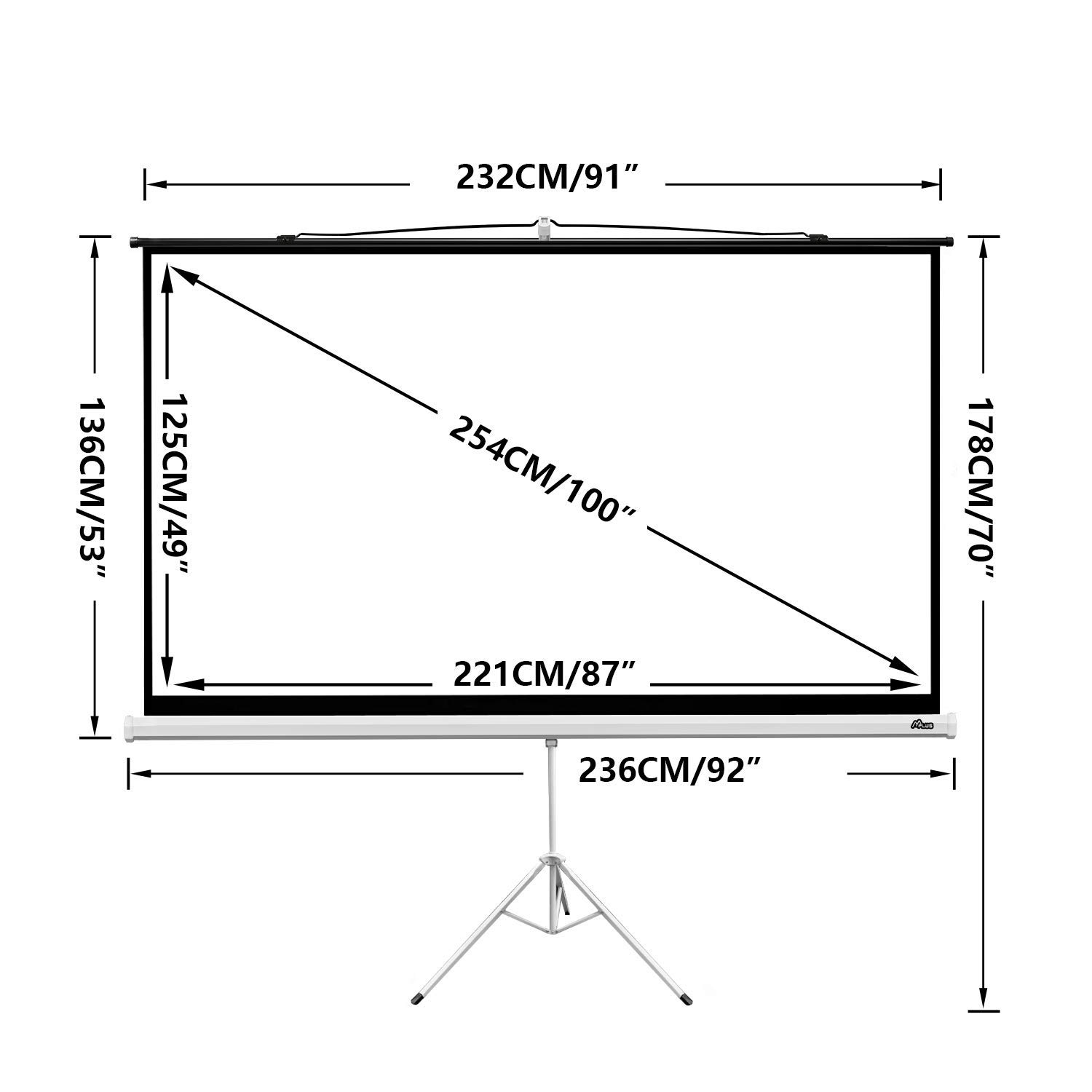 Vivider 100 Inch Projection Screen with Adjustable Tripod Stand - 16:9 HD 4K 3D Compatible for Indoor & Outdoor Use - Perfect for Home Theater, Office Presentations, Movie Nights, and Backyard Projections