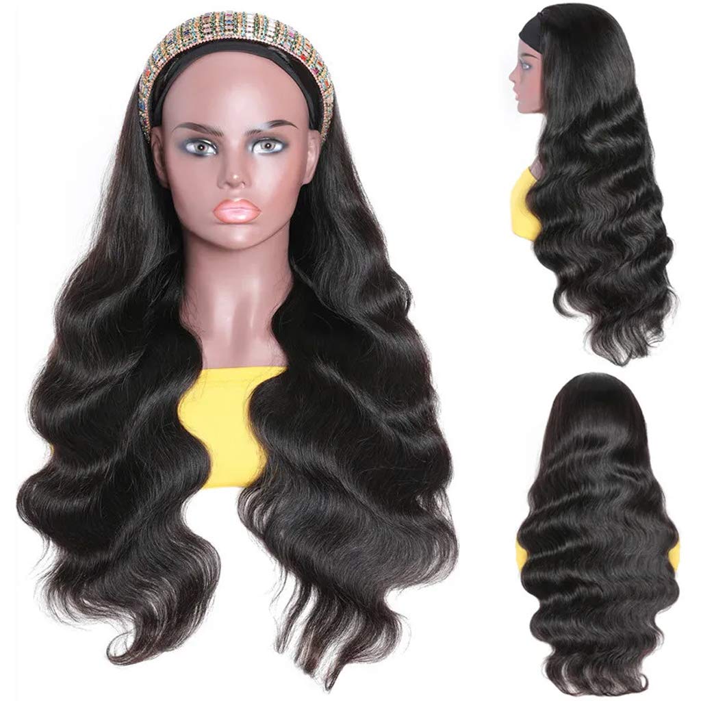 Body Wave Headband Human Hair Wigs for Black Women - No Lace Front, 150% Density, 18 Inch Natural Color Machine Made Wig | Perfect for Daily Wear, Parties & Protective Styling