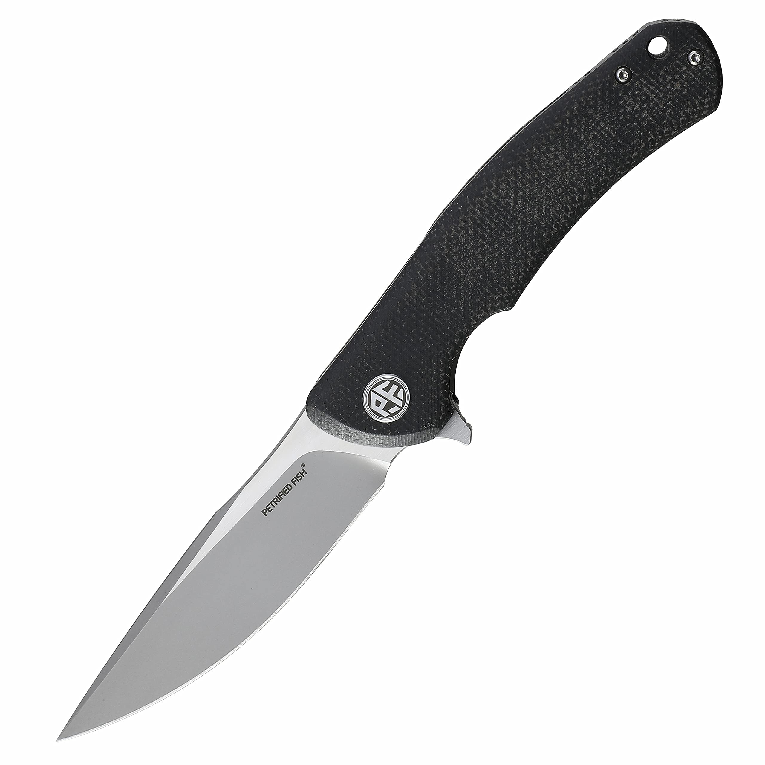 Petrified Fish K110 Steel 949 Folding Knife - Carbon Fiber G10 Handle, Ceramic Ball Bearings - EDC Pocket Knife for Camping, Hunting, Survival & Outdoor Activities (Black)