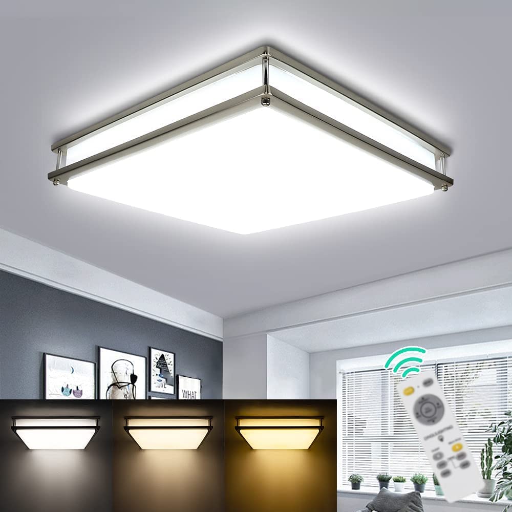 DLLT Upgraded 48W Dimmable LED Flush Mount Ceiling Light - 18 Inch Modern Square Lighting Fixture with Remote Control & Memory Function, 3000K/4000K/6000K Adjustable Color Temperature - Perfect for Bedroom, Living Room, Dining Room, Kitchen & Office Lighting
