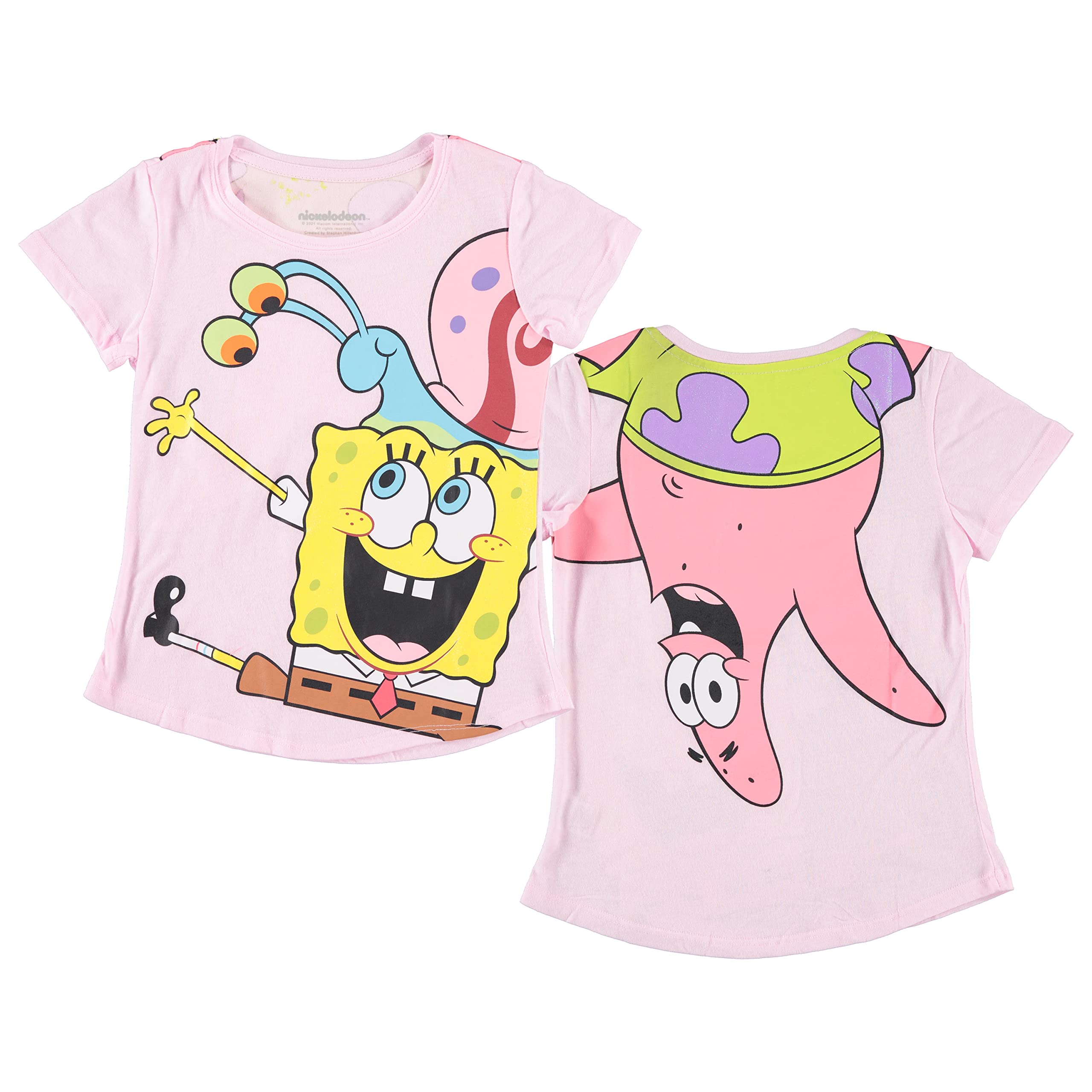 SpongeBob SquarePants Girls T-Shirt - Spongebob & Patrick Graphic Tee - Front & Back Print - Sizes 4-16 - Perfect for Birthday Gifts, School Outfits & Cartoon Lovers