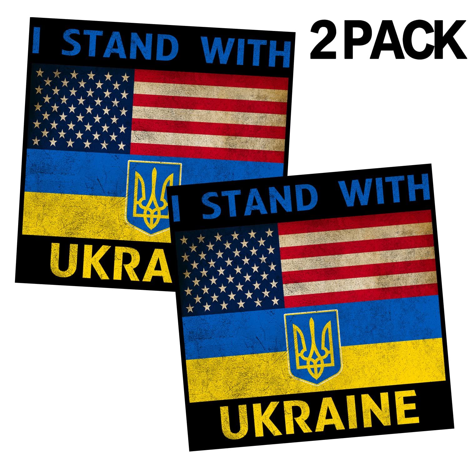 2 Pack I Stand with Ukraine Car Bumper Stickers - Waterproof Decal for Cars, Trucks, Windows, Laptops (5x5 Inch) - Show Support for Ukraine & Promote Peace - Perfect for Daily Commute, Travel & Office Use