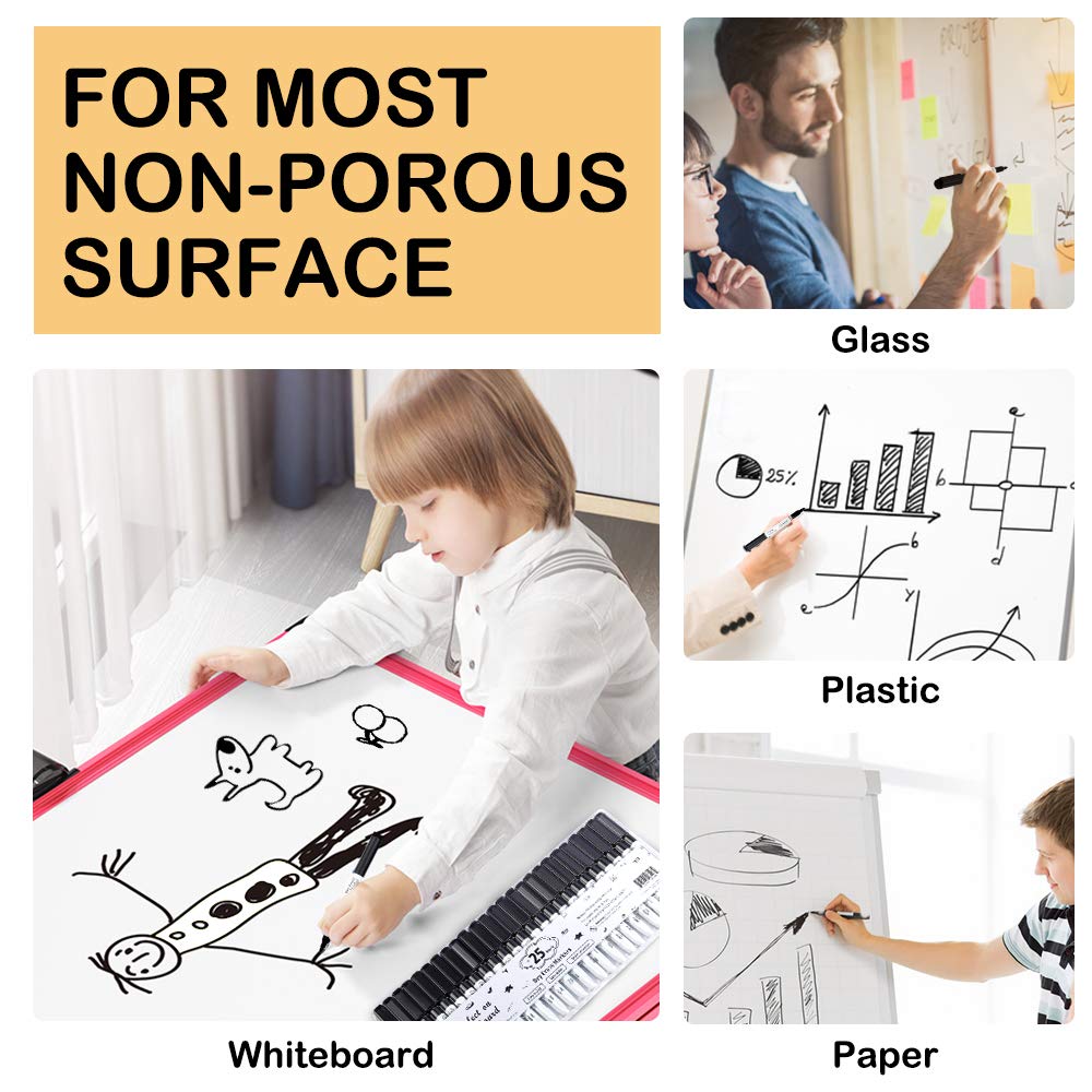 Shuttle Art 25 Pack Black Magnetic Dry Erase Markers with Eraser - Fine Point Whiteboard Markers for School, Office & Home - Perfect for Writing on Whiteboards, Mirrors, Glass & Magnetic Surfaces