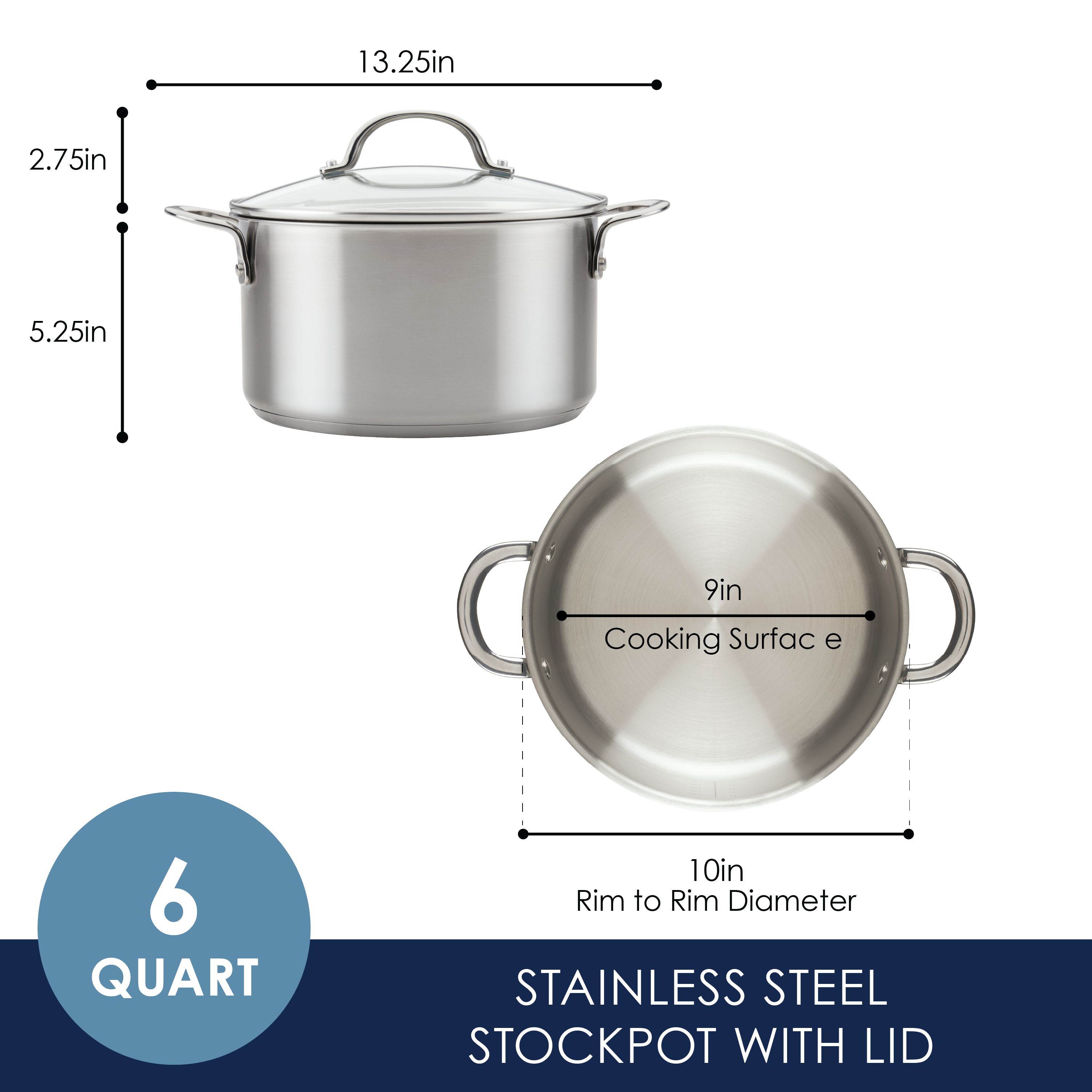 6 Quart Stainless Steel Induction Stockpot with Lid - Heavy Duty Cooking Pot for Soups, Stews & Pasta - Perfect for Home Kitchens & Professional Chefs