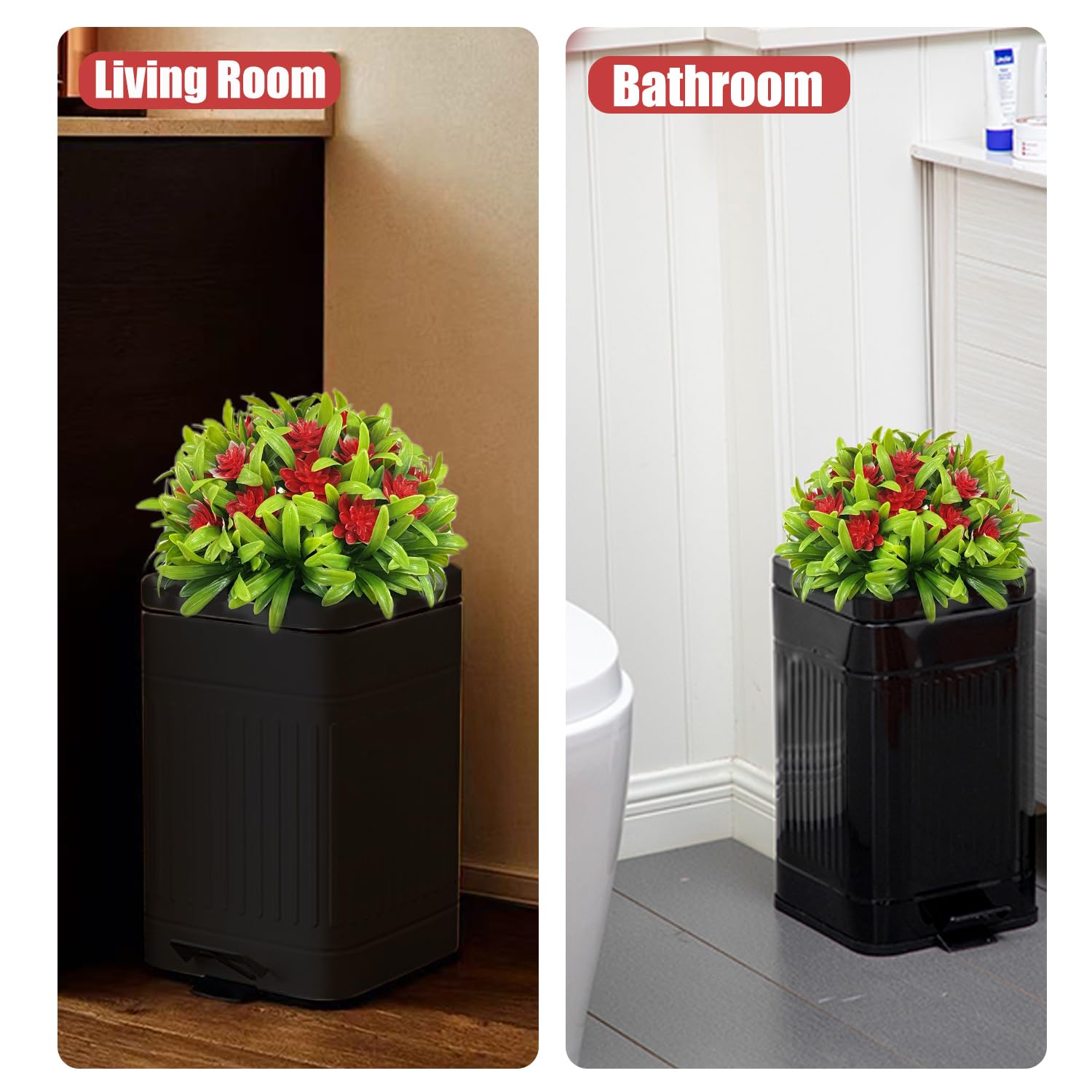 Yatmung 5L/1.3Gal Stainless Steel Metal Trash Can with Lid - Pedal Dog Waste Bin for Outdoor, Bathroom, Bedroom & Office - Black Small Garbage Can for Pet Poop Disposal & Plant Decor