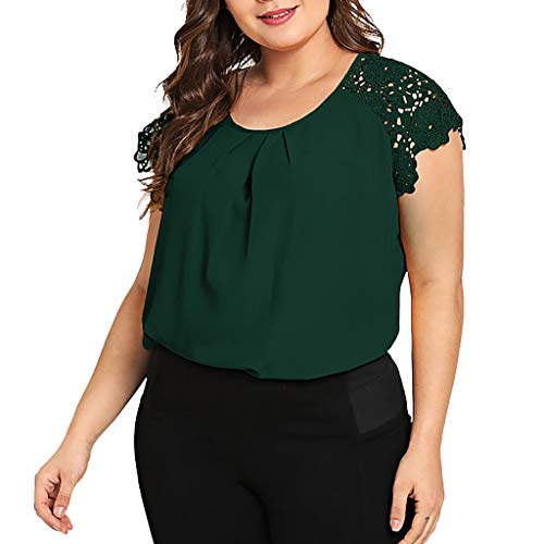 Women's Summer Lace Shoulder Tops - Sexy Pleated Neck T-Shirts & Casual Office Blouses - Solid Round Neck Shirts for Work, Dating & Summer Outfits