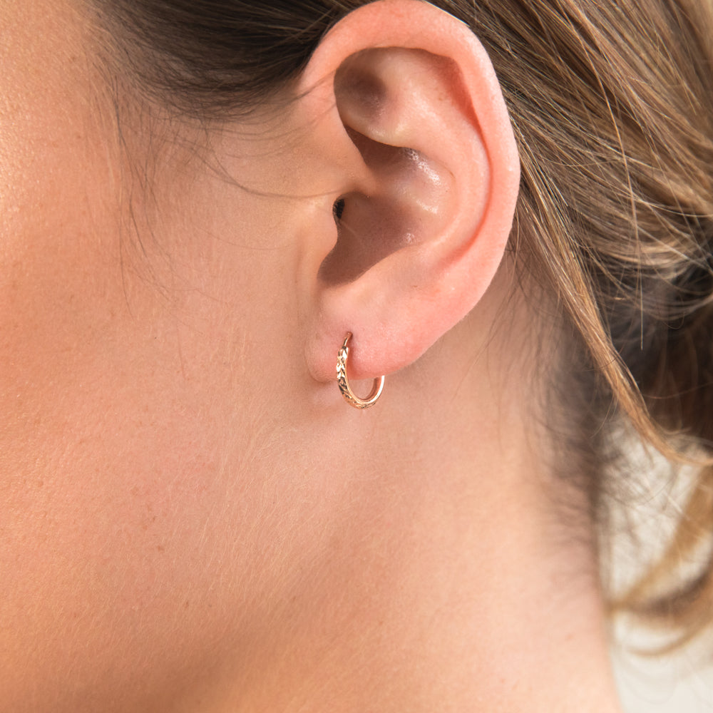 9ct Silver Filled Rose Gold Diamond Cut 10mm Sleeper Hoop Earrings for Women - Hypoallergenic & Comfortable for Everyday Wear, Sleeping & Gifting