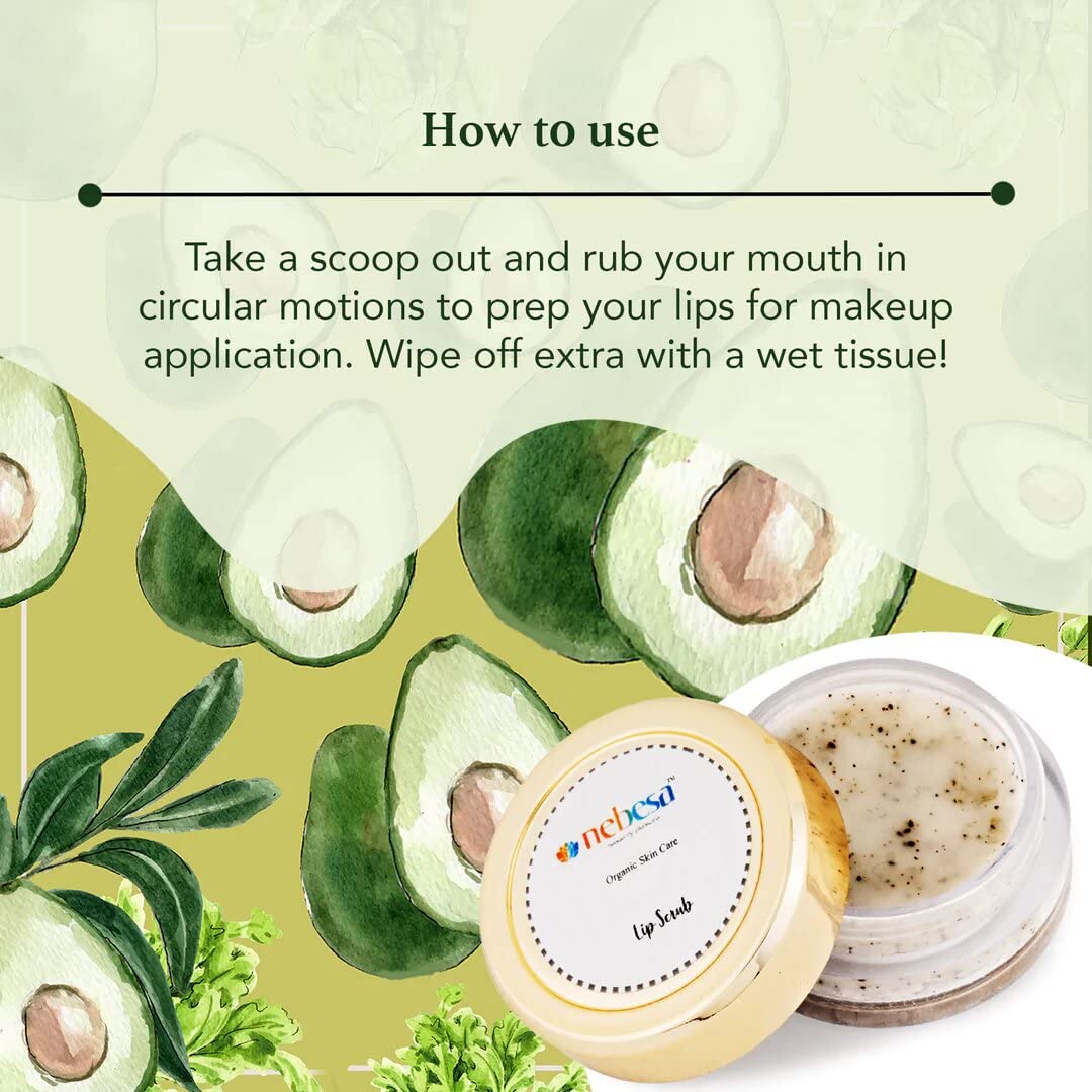 Nebesa Organics Avocado Lip Scrub - 8g Natural Exfoliator for Soft, Smooth Lips | Perfect for Dry, Chapped Lips Care Routine