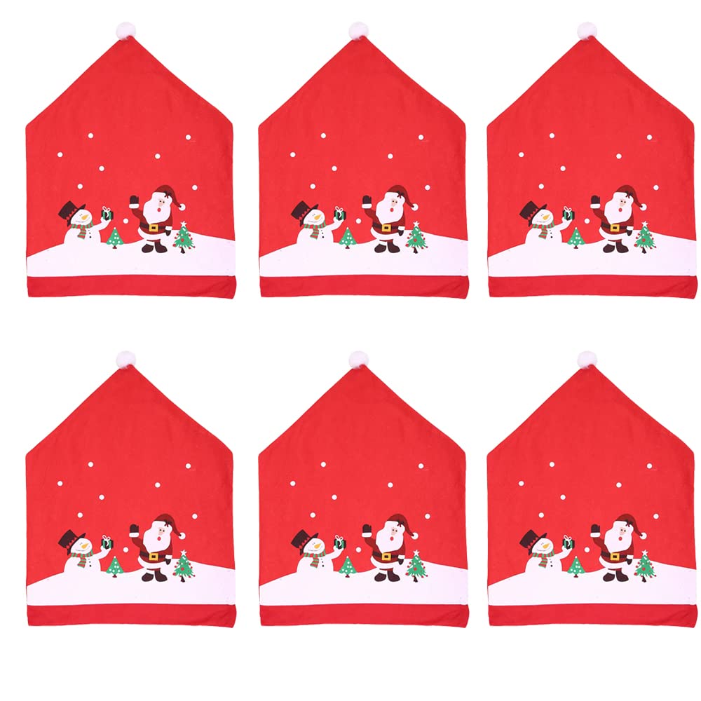 STUA Christmas Chair Covers Set of 6 - Santa Hat Dining Room Chair Slipcovers for Holiday Table Decorations - Perfect for Christmas Dinner Parties & Festive Home Decor