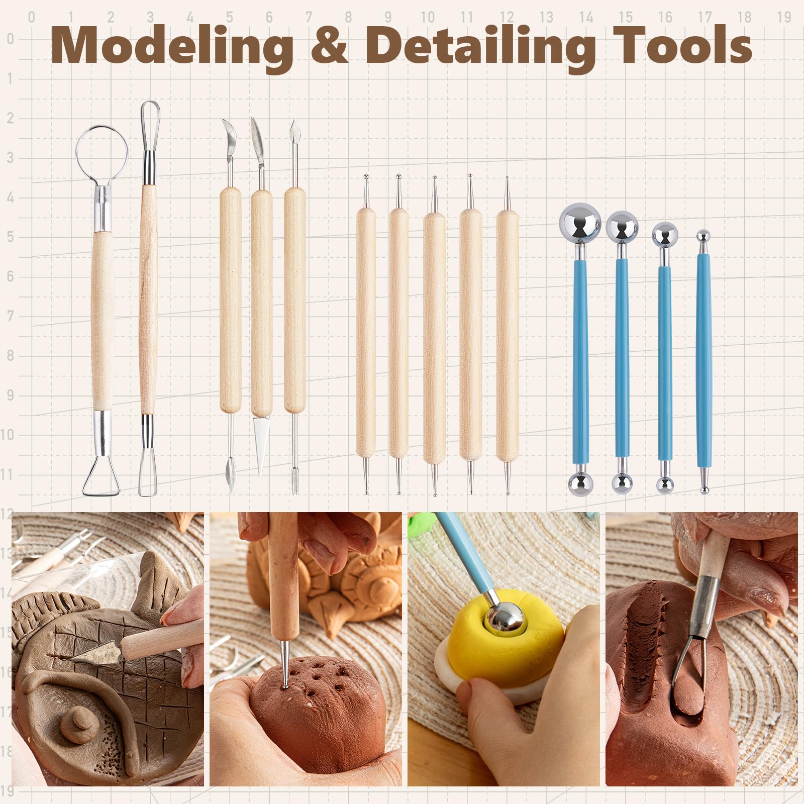 48PCS Pottery Sculpting Tools Kit - Professional Clay Carving & Ceramic Modeling Tools for Pottery Kiln, Polymer Clay Trimming - Perfect for Beginners, Adults & Artists - Great for DIY Crafts, Home Decor & Pottery Classes