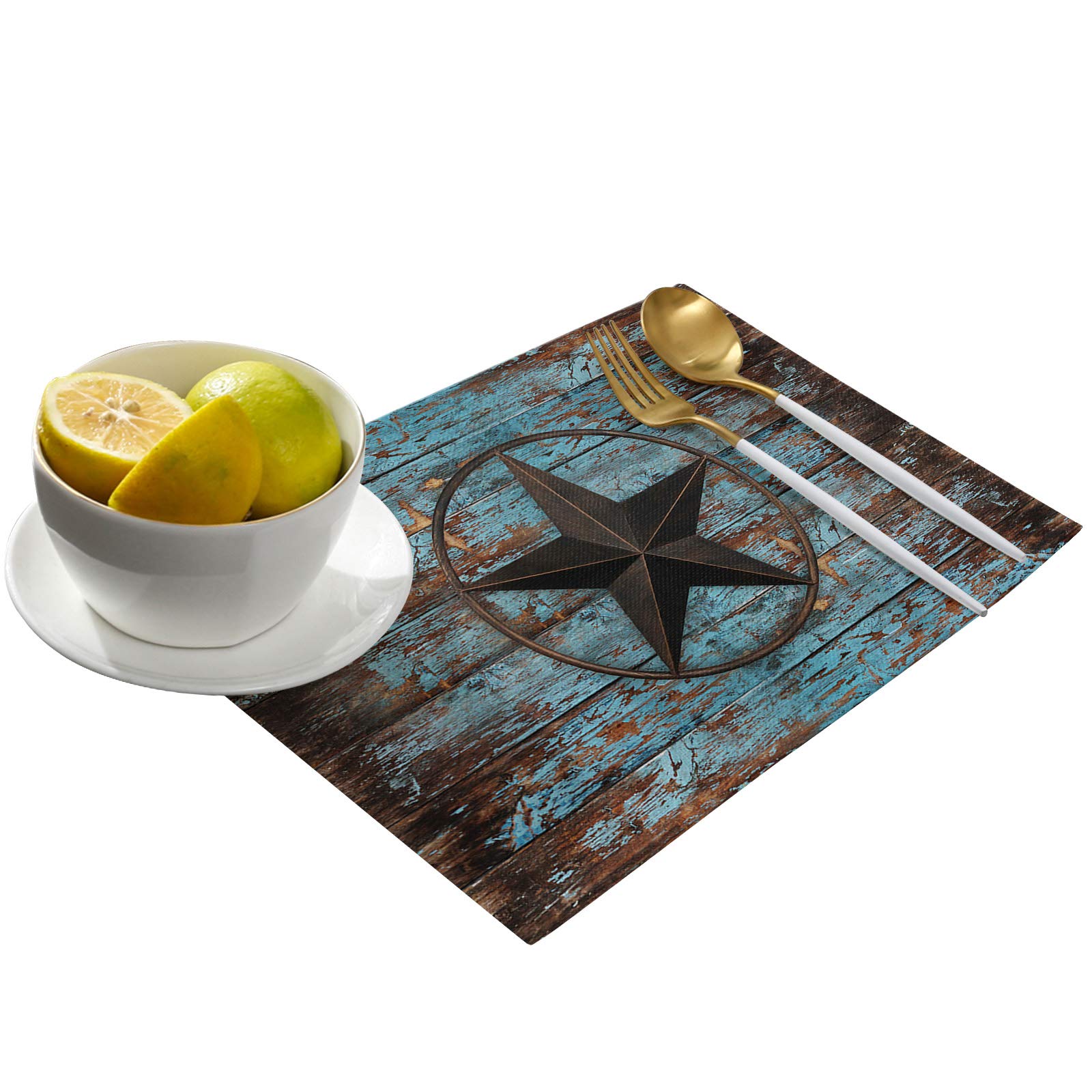 Texas Star Flag Round Table Placemats Set of 6 - Washable Non-Slip Heat Resistant Kitchen Dining Mats - Rustic Wooden Design for Home, Restaurants & Gifts - Perfect for Family Meals, Parties & Holiday Decor
