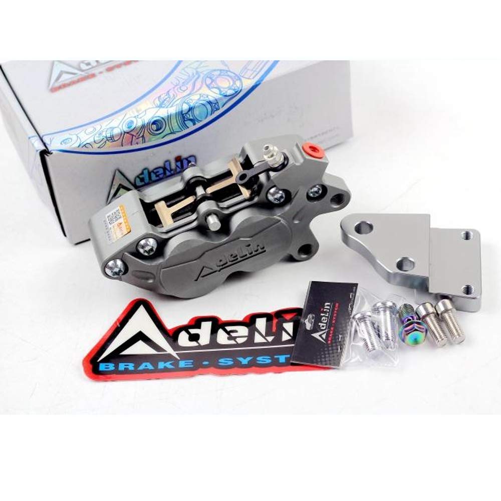 Universal CNC Motorcycle Brake Calipers - ADL-7 HF6/F101 Four Piston Rear Brake Kit for BWS RSZ (Red Left) - High Performance Braking for Street & Racing Motorcycles