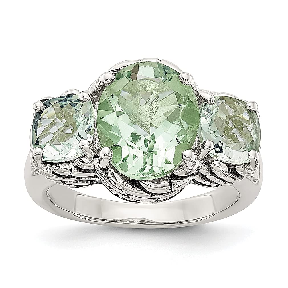 Shey Couture 925 Sterling Silver Green Quartz Band Ring for Women - Oval Round Gemstone Fine Jewelry, Perfect Gift for Her | Wedding, Anniversary, Birthday & Everyday Wear