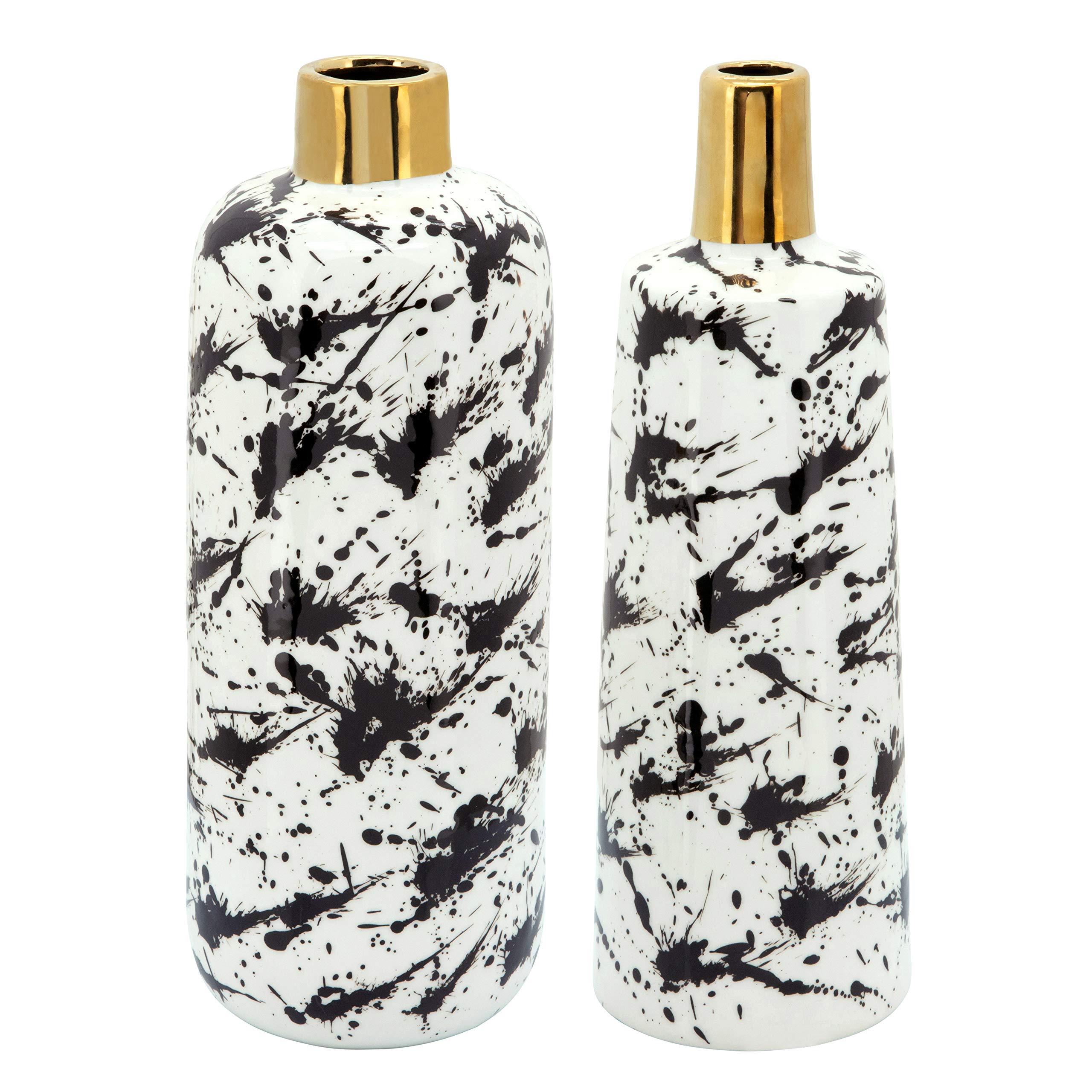 Sagebrook Home 15 Inch Ceramic Vase with Gold Lid - White and Black Decorative Vase for Home Decor, Centerpiece, Wedding, or Office Display