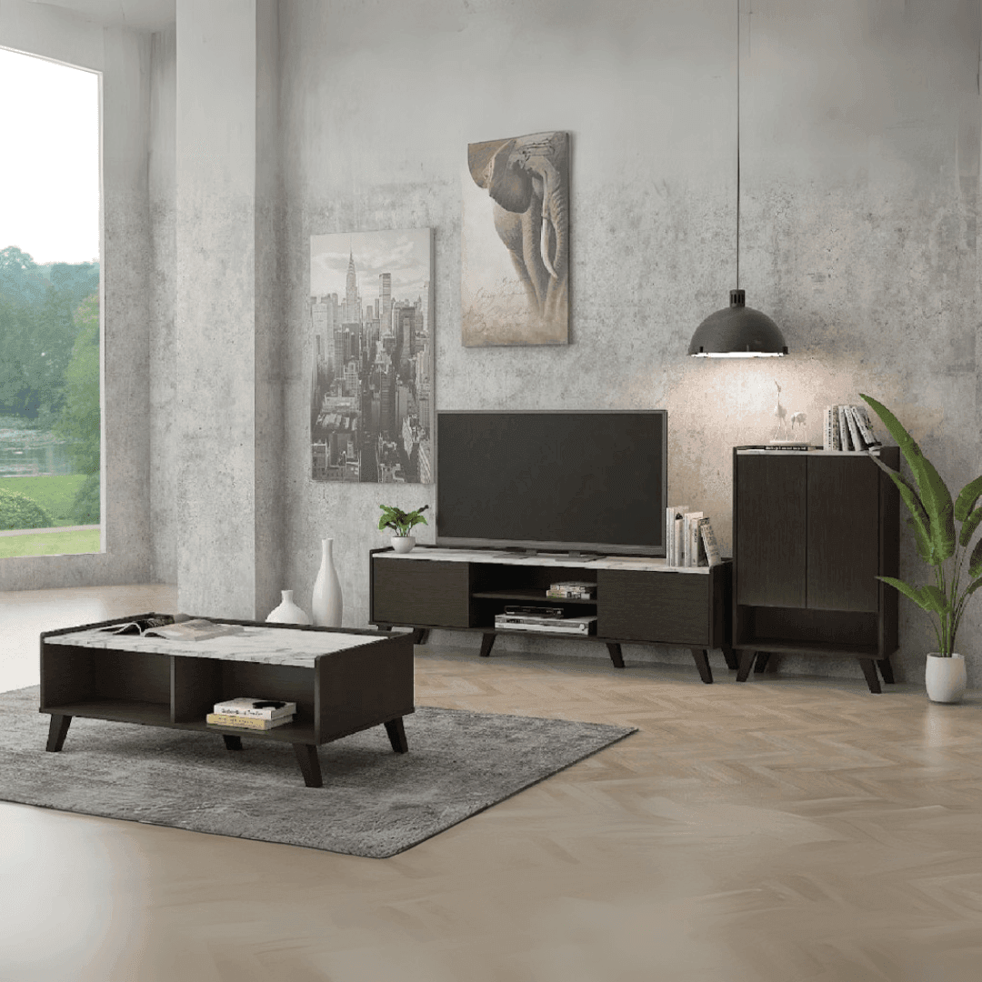 Justine Modern Living Room Furniture Set - Coffee Table, TV Stand & Shoe Cabinet | Stylish Home Decor for Small Spaces & Apartments | Perfect for Entertaining & Storage Solutions