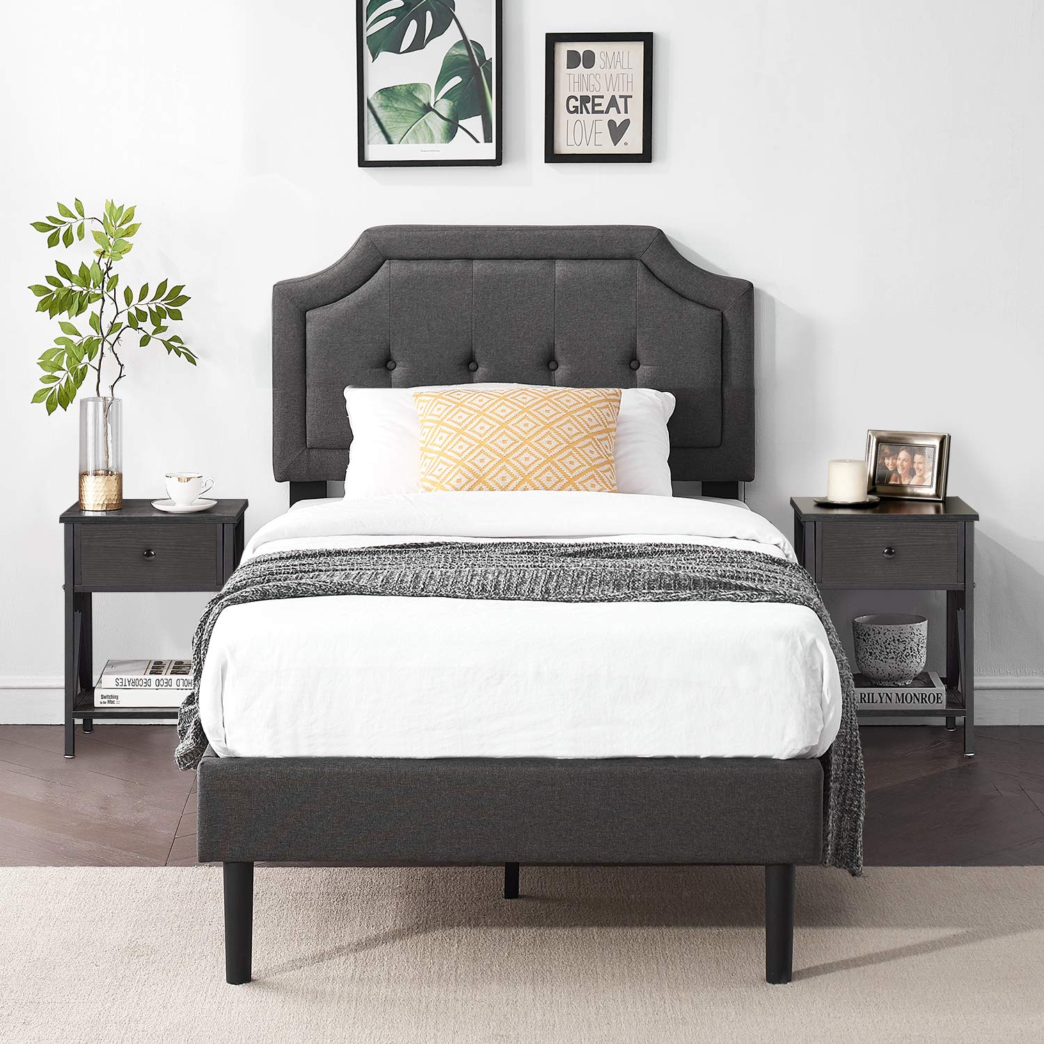 VECELO Modern Nightstand Set of 2 - X-Design Side Table with Storage Shelf & Bin Drawer for Bedroom, Living Room - Versatile End Table for Small Spaces (Black) | Perfect for Apartment, Dorm, Guest Room