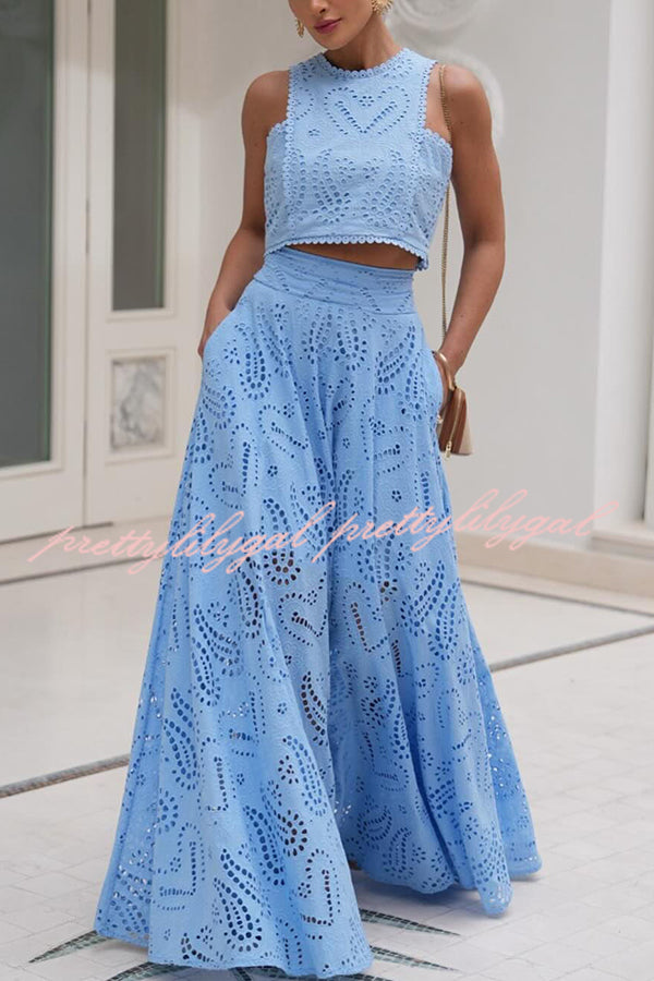 Paris Dreaming Embroidered Lace Crop Tank Top for Women - Elegant Summer Blouse, Boho Chic Fashion, Casual & Party Wear - Perfect for Beach Vacations, Date Nights and Music Festivals