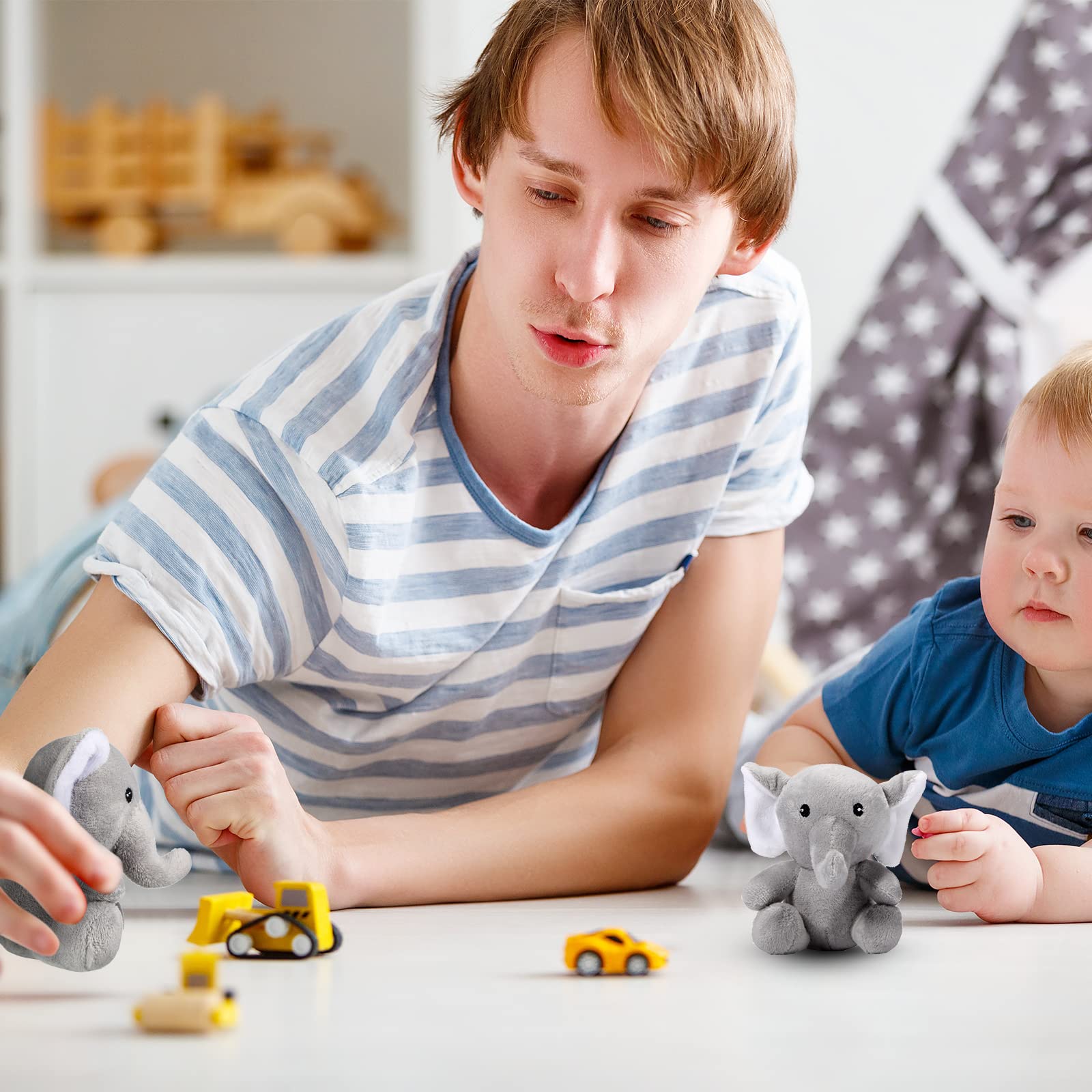 Skylety 4PCS Mini Elephant Stuffed Animals - Soft Cute Plush Toy for Baby Shower, Gender Reveal, Birthday Party Gifts (4 Inch, Grey) | Perfect for Nursery Decor, Kids Room, Carnival Prizes & Toddler Comfort