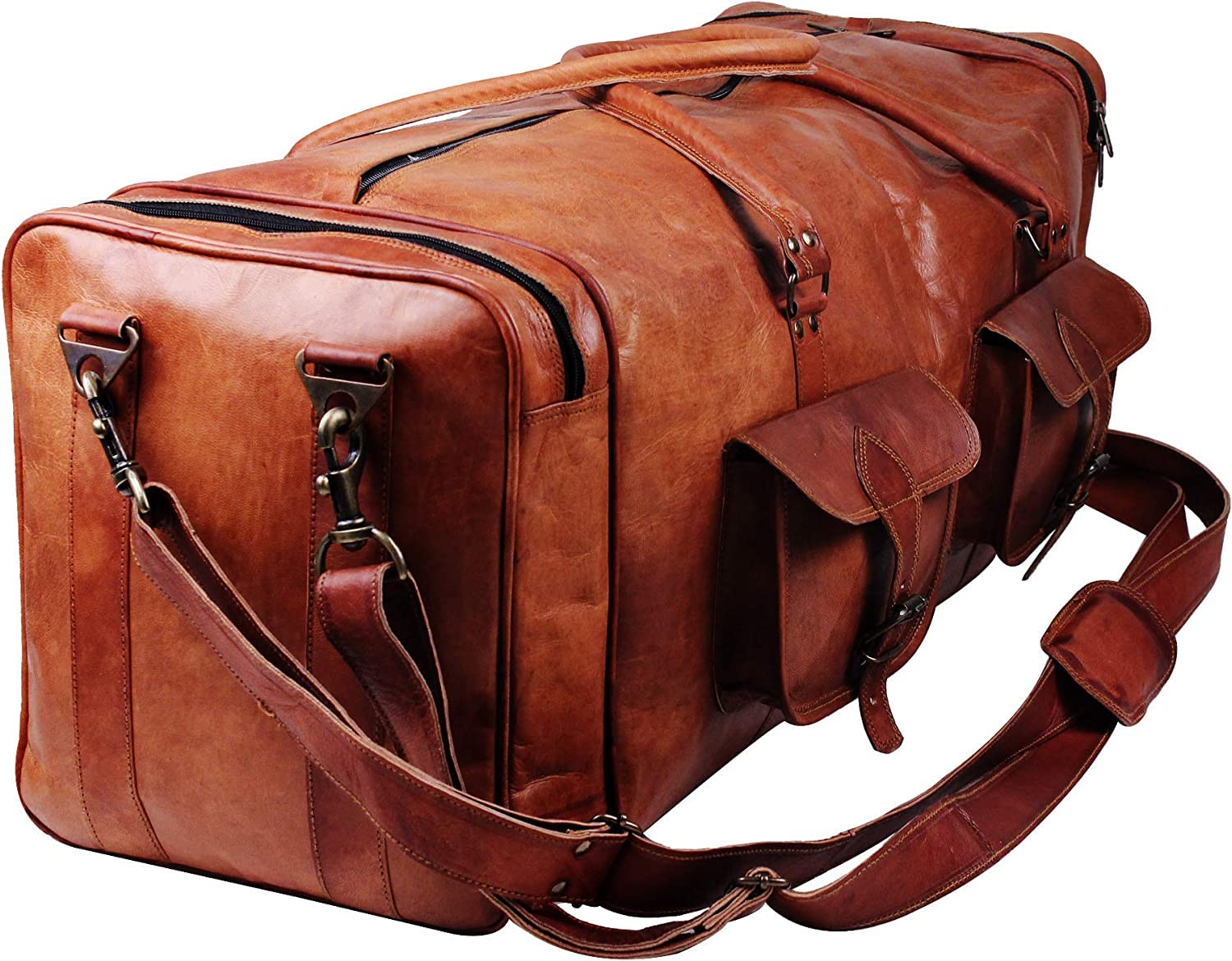 Premium 24-Inch Large Duffel Bag for Men - Genuine Leather Travel Holdall, Gym & Sports Overnight Bag, Oversized Weekender Carry-On (30-Inch, Brown) - Perfect for Business Trips, Gym Workouts & Weekend Getaways