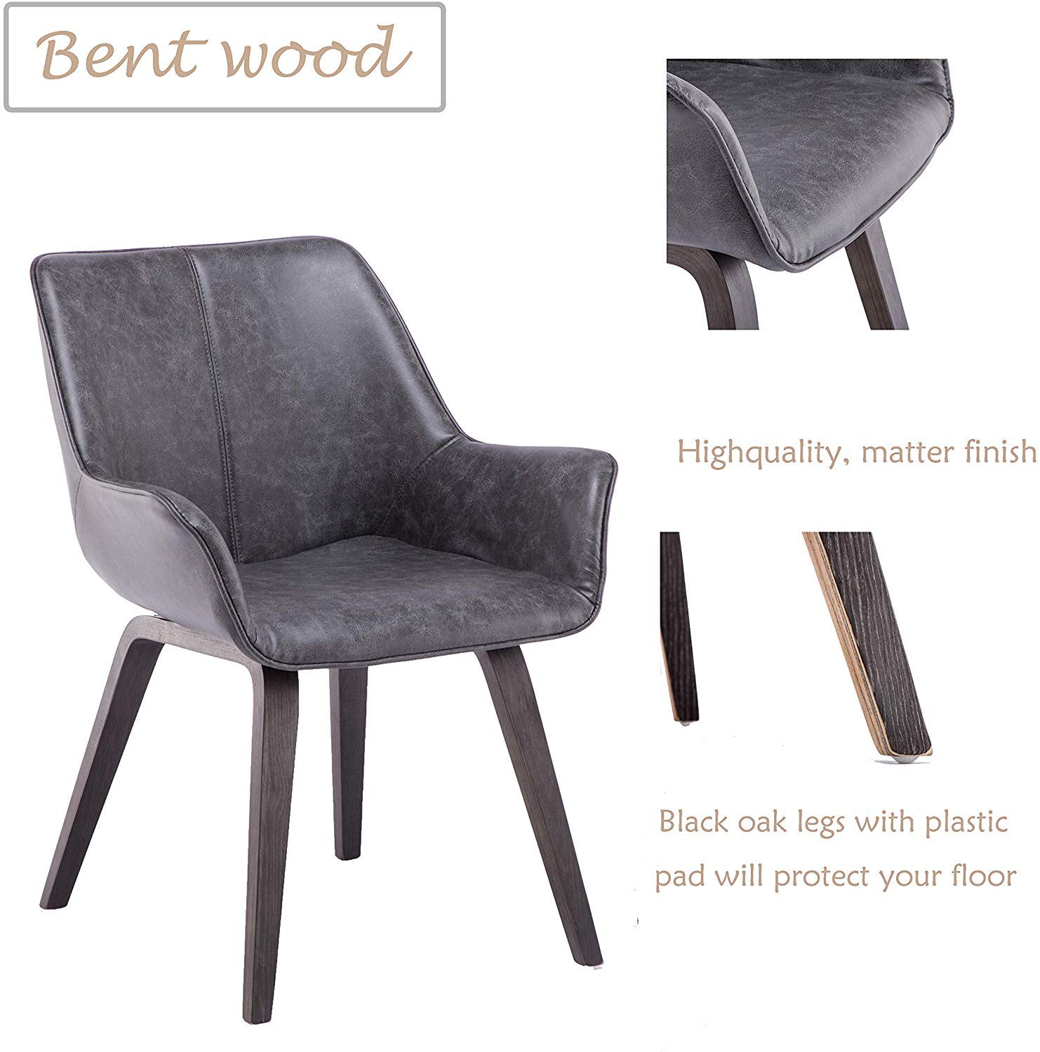 Modern Charcoal PU Leather Accent Chairs Set of 2 - Contemporary Living Room Armchairs & Dining Room Side Chairs - Perfect for Small Spaces, Apartments & Home Offices
