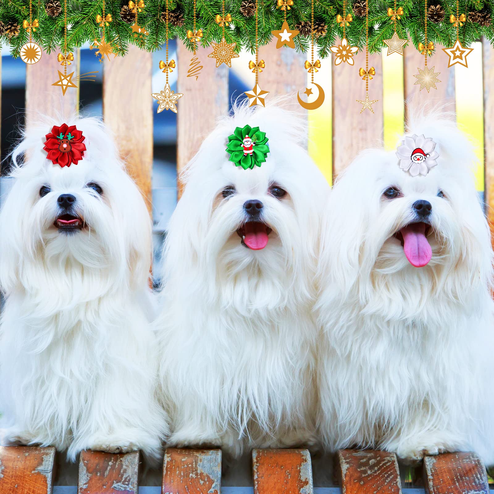 Christmas Dog Hair Bows 60 Pack - Pet Grooming Accessories for Small to Large Dogs & Cats - Perfect for Holiday Photos & Parties