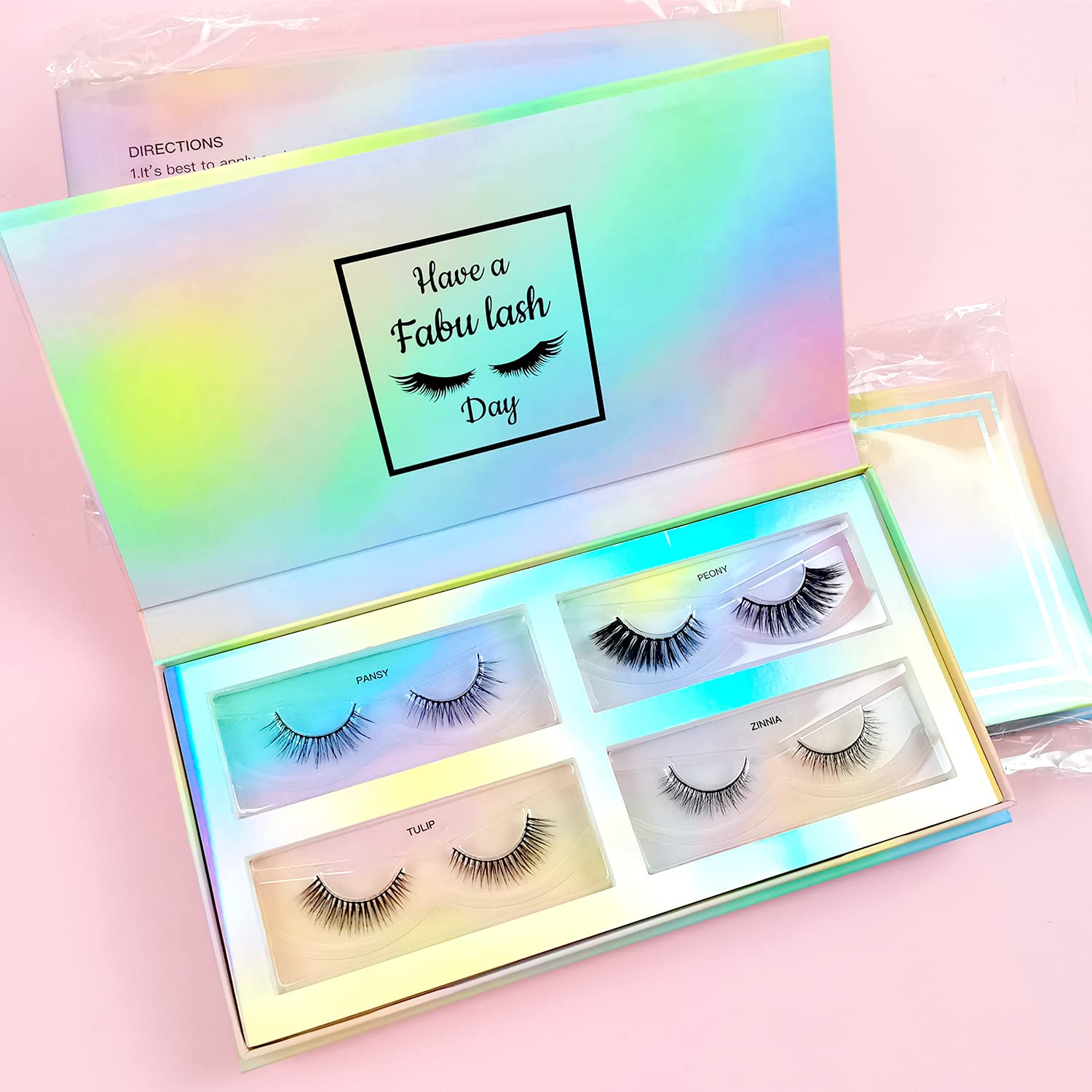Meow Lashes 4-Pair Lash Book - Luxurious Faux Mink Eyelashes Set D (Pansy, Peony, Zinnia, Tulip) - Reusable False Lashes for Daily Wear, Parties & Special Occasions