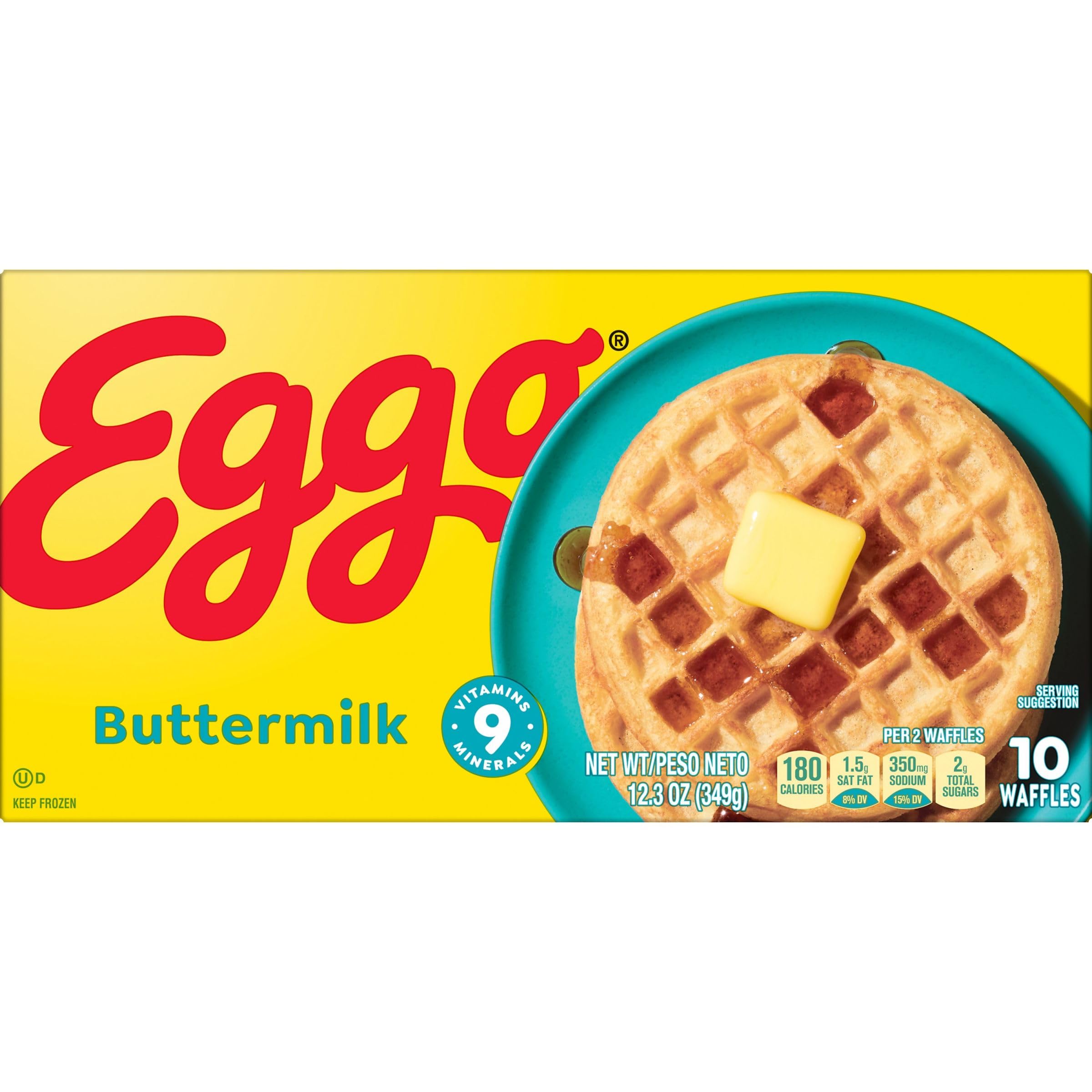 Eggo Frozen Waffles - Buttermilk Flavor, 12.3oz Box (10 Waffles) | Quick & Easy Breakfast Food for Busy Mornings, Kids' School Breakfast or Weekend Brunch