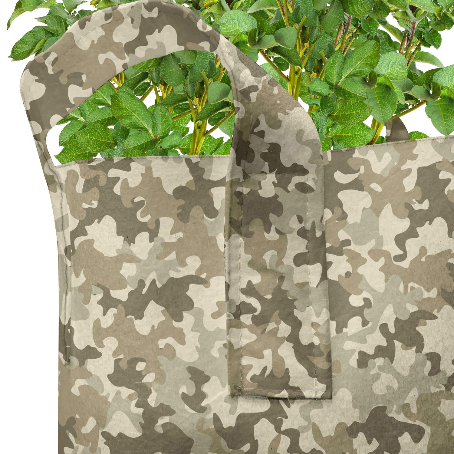Ambesonne Camouflage Grow Bags 5-Pack - Heavy Duty Fabric Plant Pots with Handles, Pale Green & Yellow Clothing Motif - Perfect for Indoor/Outdoor Gardening, Vegetables, Flowers & Herbs