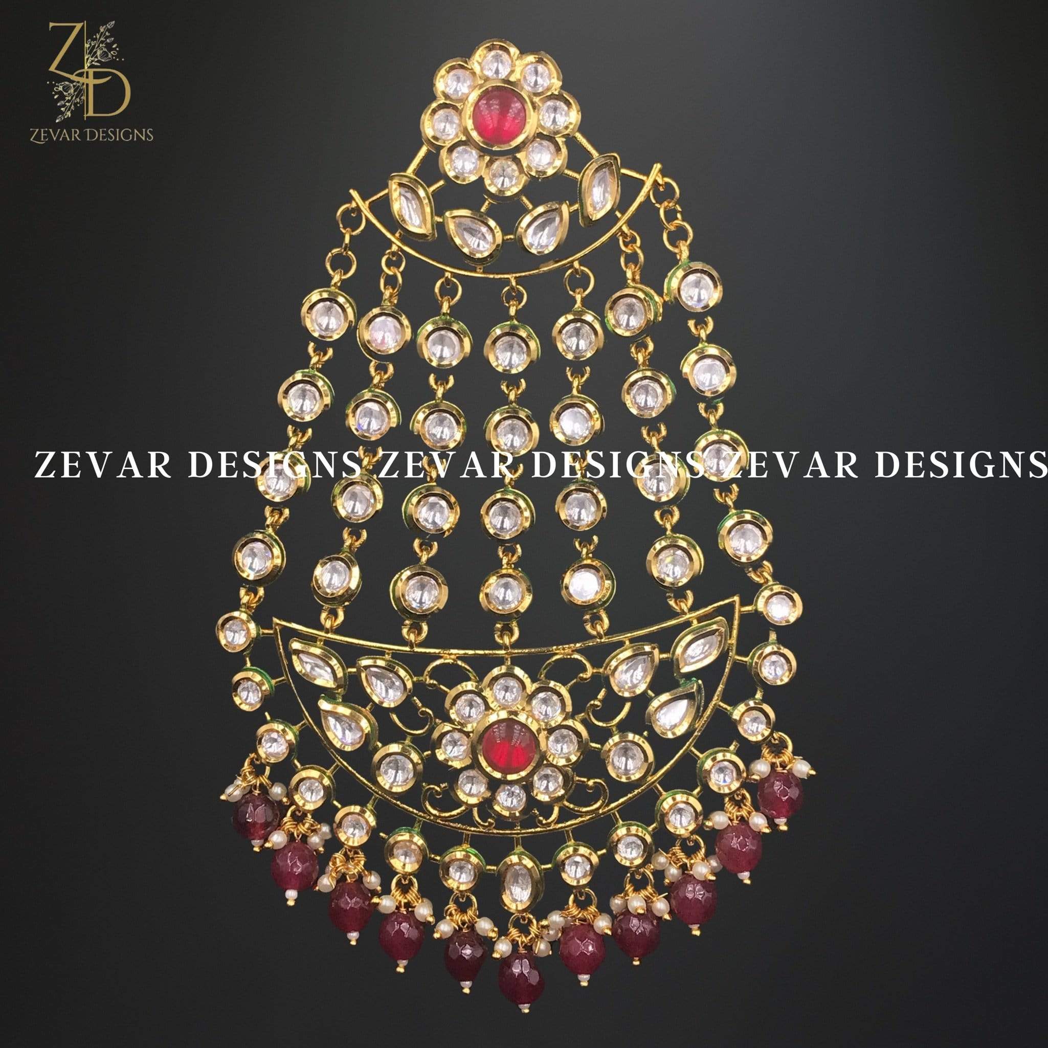 Kundan Pasa Jhoomer Hair Accessory - Red Indian Bridal Jewelry for Weddings & Special Occasions