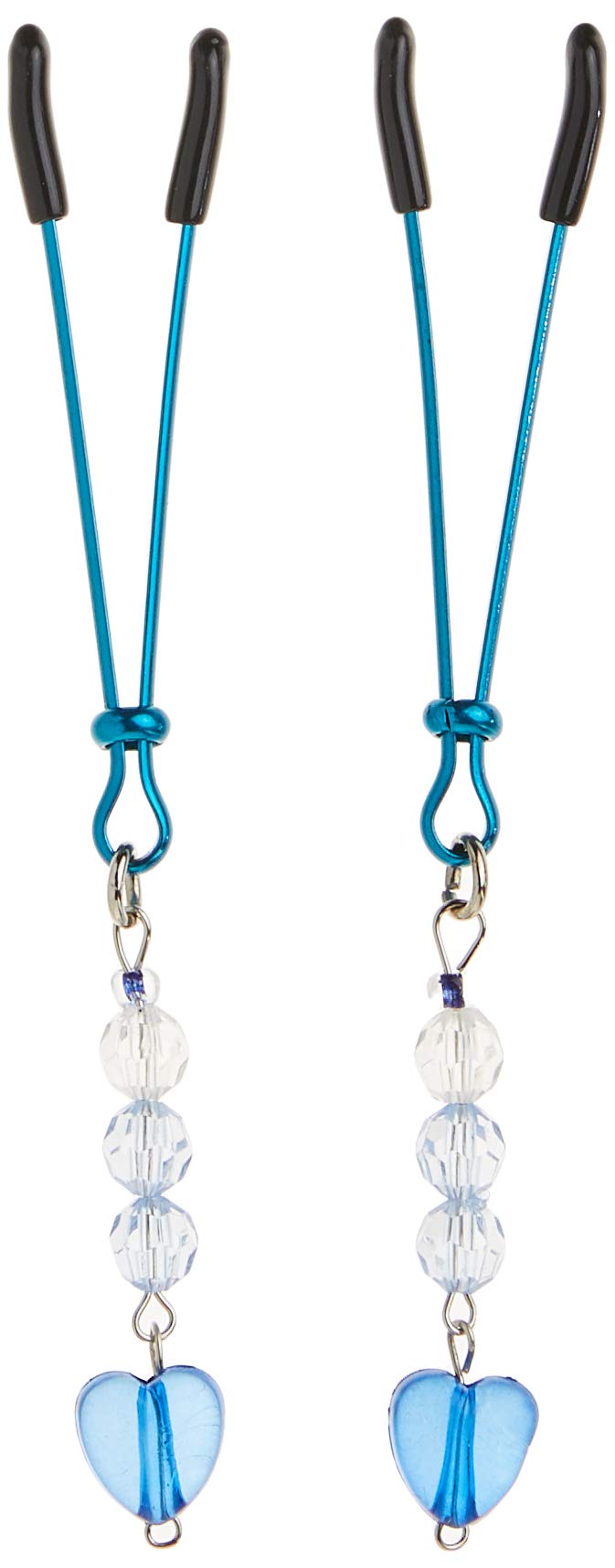 Sensual Blue Nipple Clamps with Beaded Tweezer & Heart Charm - Adjustable BDSM Toy for Couples, Sensual Play & Adult Fantasy - Perfect for Spicing Up Intimate Moments, Role Play & Kinky Gifts - Great for Bedroom Fun, Bachelorette Parties & Romantic Getaways - Ideal for Couples Bonding, Sensual Exploration & Enhancing Your Love Life