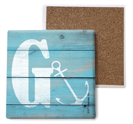 Lake & Beach Themed Anchor Coasters Set of 4 - 4x4 Inch Absorbent Stone Drink Coasters with Cork Backing - Perfect for Summer Parties, Beach House Decor & Coastal Themed Weddings (SJT96868)