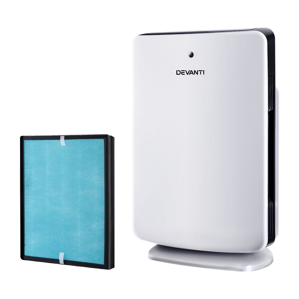Devanti 3-Stage HEPA Air Purifier with Replacement Filter - Remove Dust, Pollen & Pet Dander for Cleaner Air in Bedroom, Office or Nursery