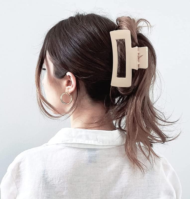 SUKAINA TRENDS Large Hair Claw Clips for Thick Hair - Strong Hold Matte Hair Clips for Women & Girls - Durable Hair Barrettes for Curly Hair (Light Brown & Beige) | Perfect for Summer, Work, Gym & Everyday Hairstyles