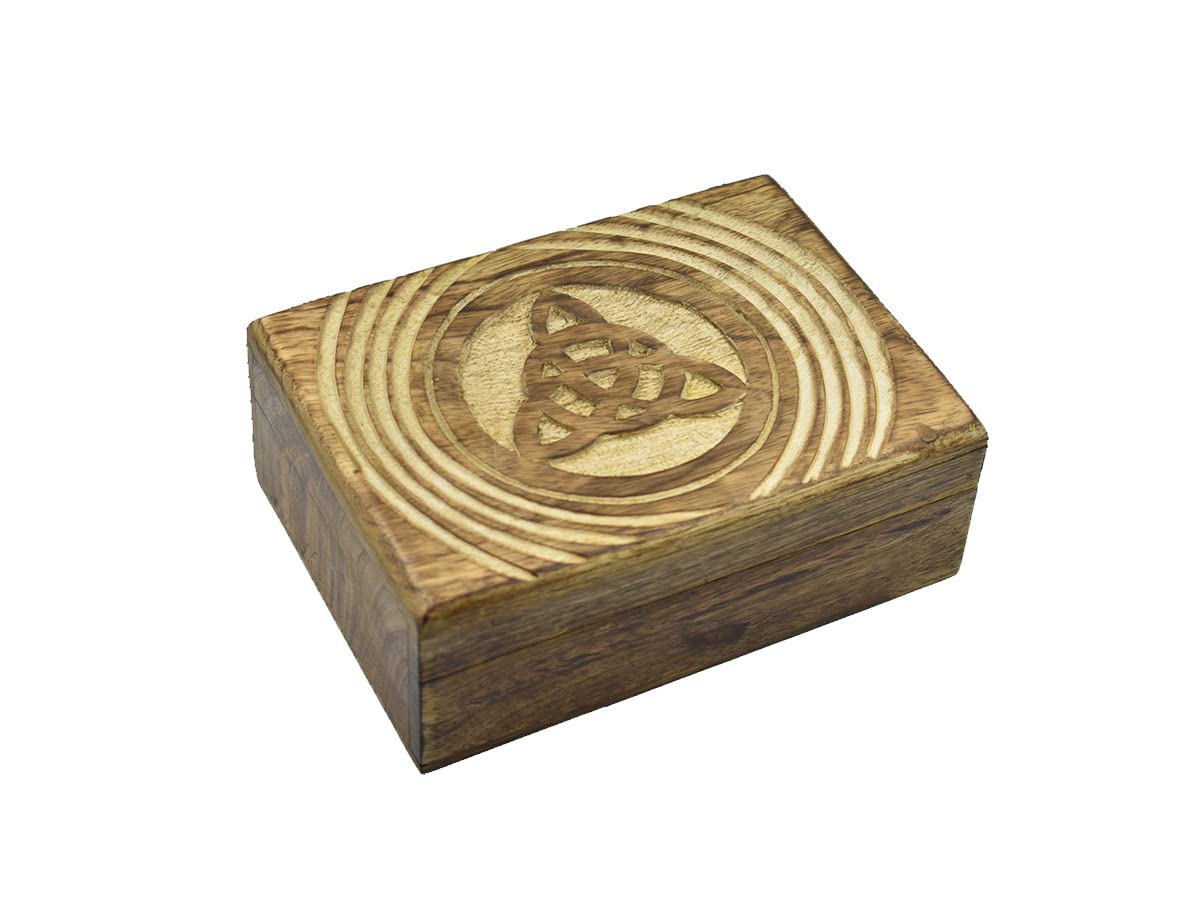 Hand Carved Wooden Decorative Box with Pentagram Design - Jewelry Organizer, Keepsake Box, Treasure Chest for Women | Perfect for Gift Giving, Home Decor, and Storing Rings, Watches & Trinkets